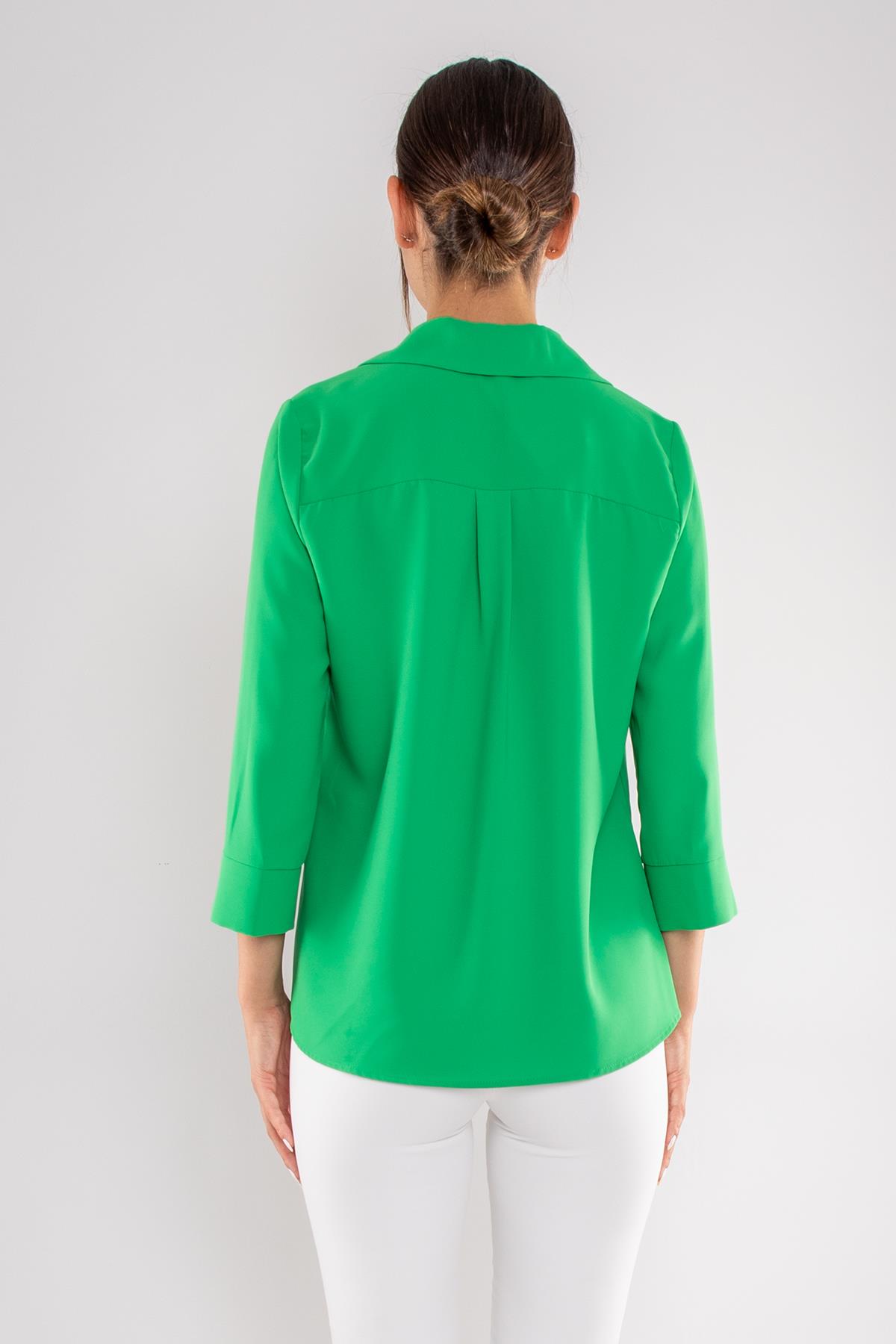 81285 Broşlu Truvakar Kol Krep Bluz