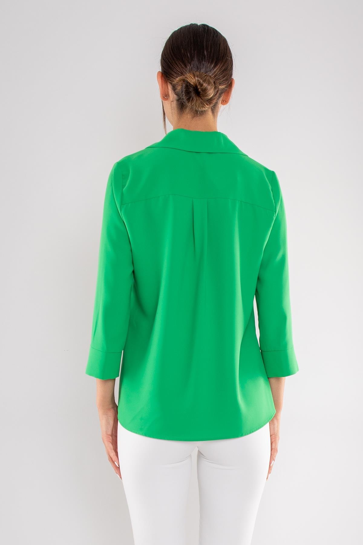 81285 Broşlu Truvakar Kol Krep Bluz