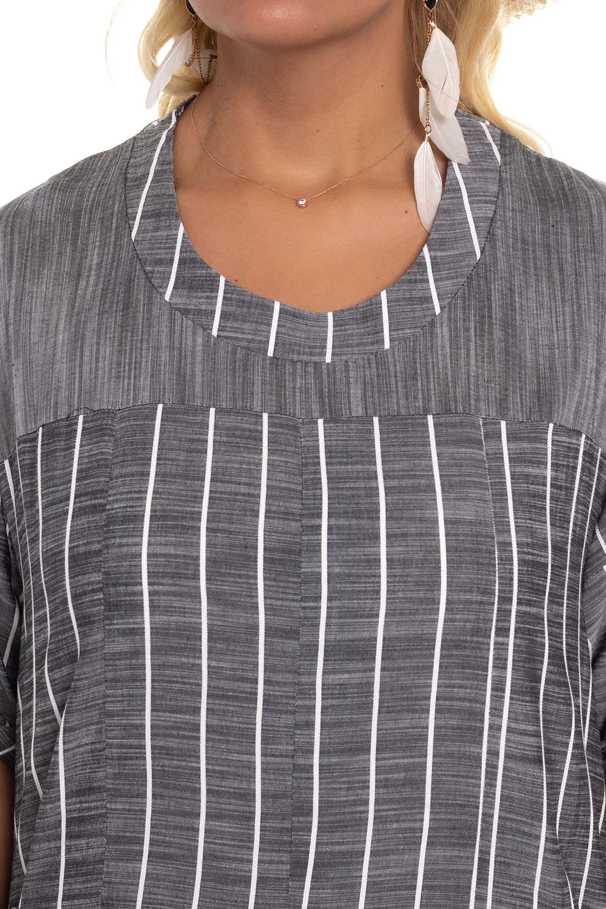 8136 Çizgili Cepli Viscon Elbise