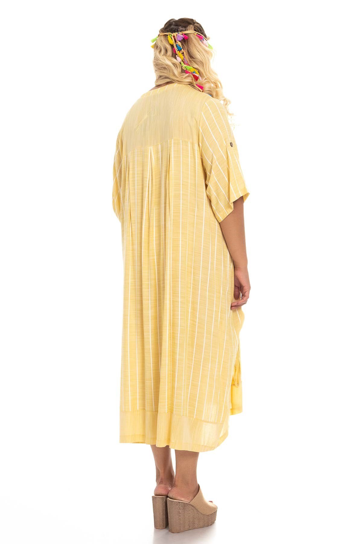 8136 Çizgili Cepli Viscon Elbise