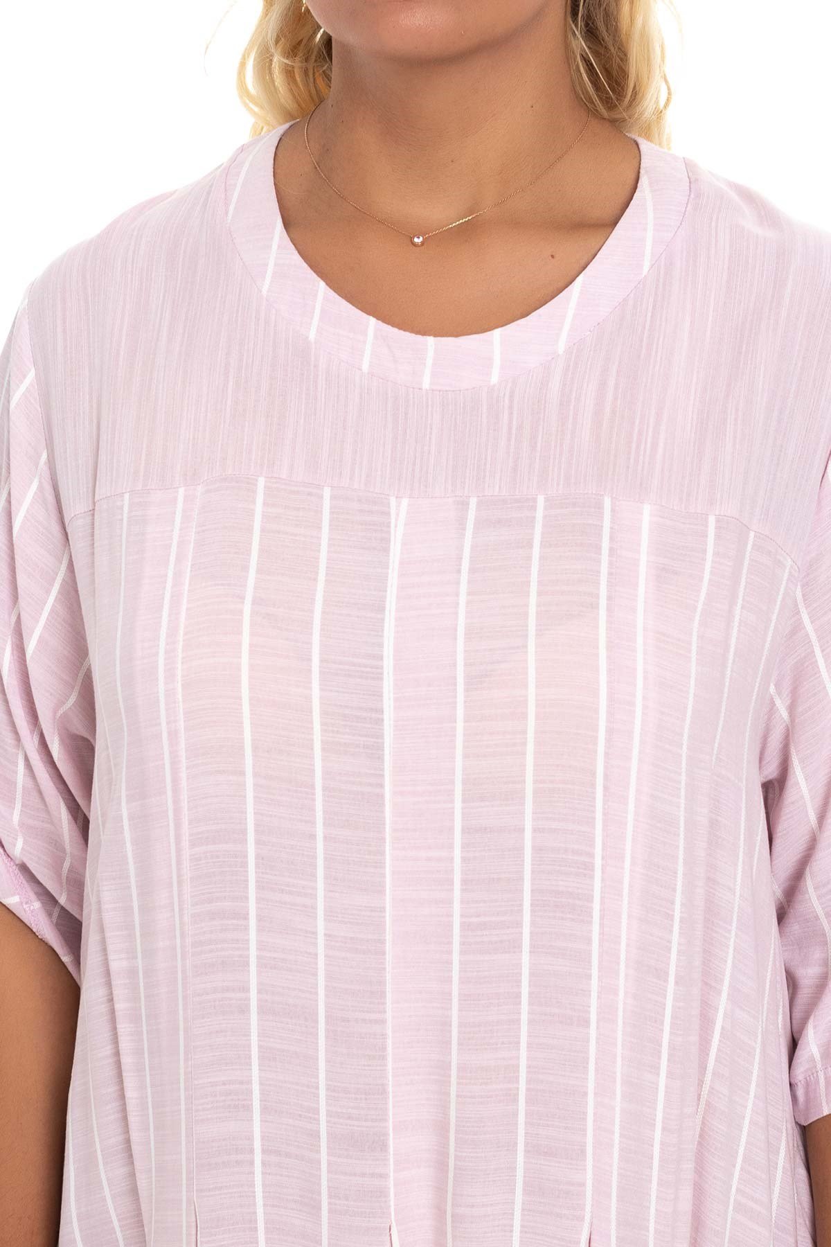 8136 Çizgili Cepli Viscon Elbise