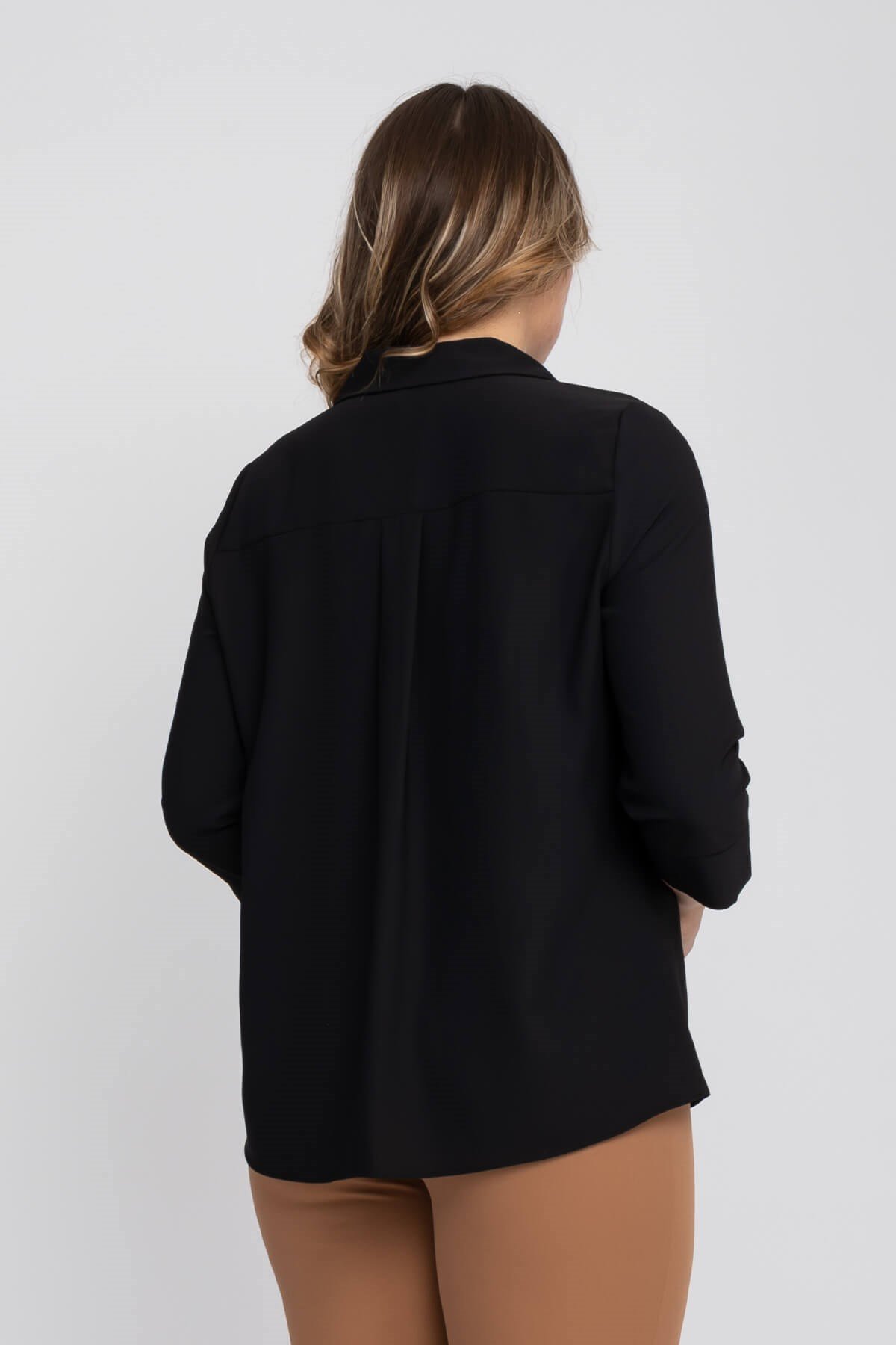 81592 Büyük Beden Broşlu Truvakar Kol Krep Bluz