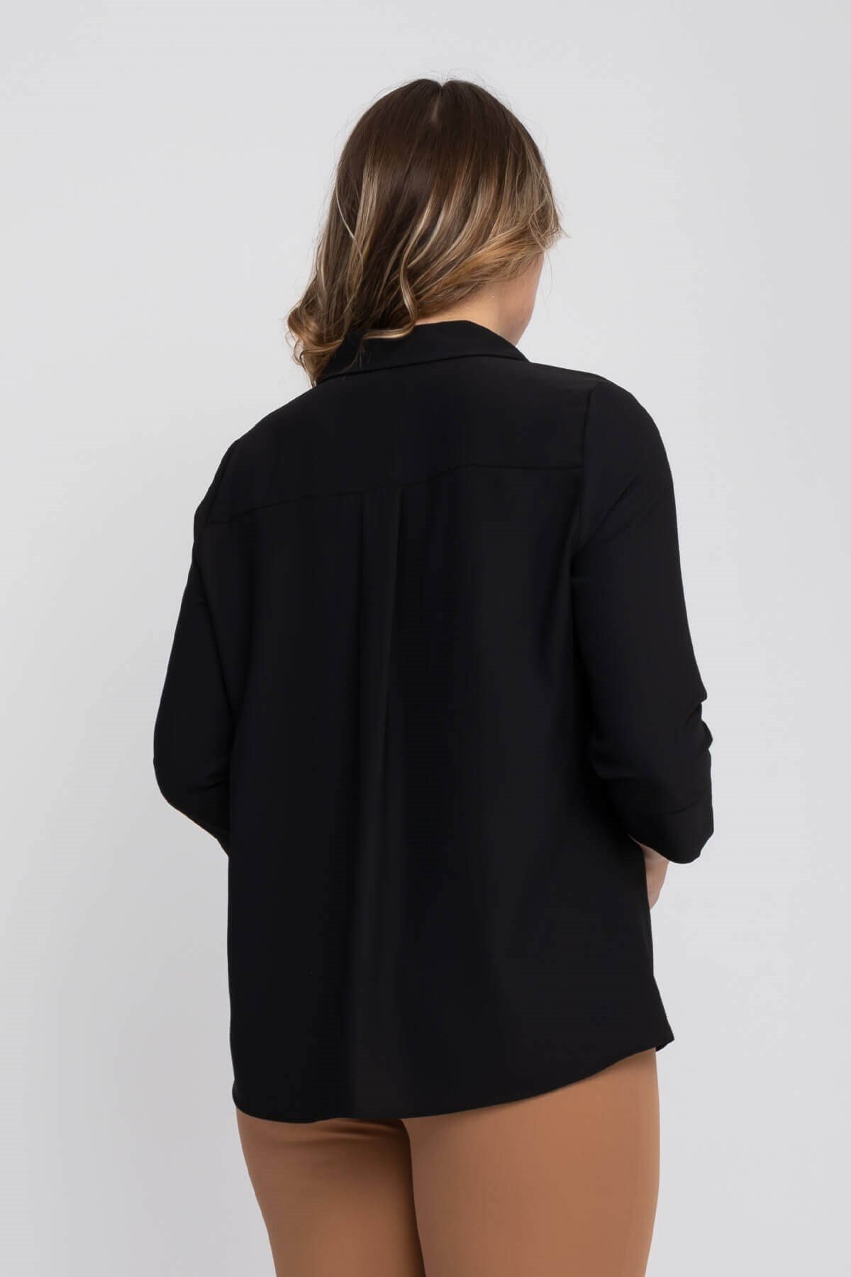 81592 Büyük Beden Broşlu Truvakar Kol Krep Bluz