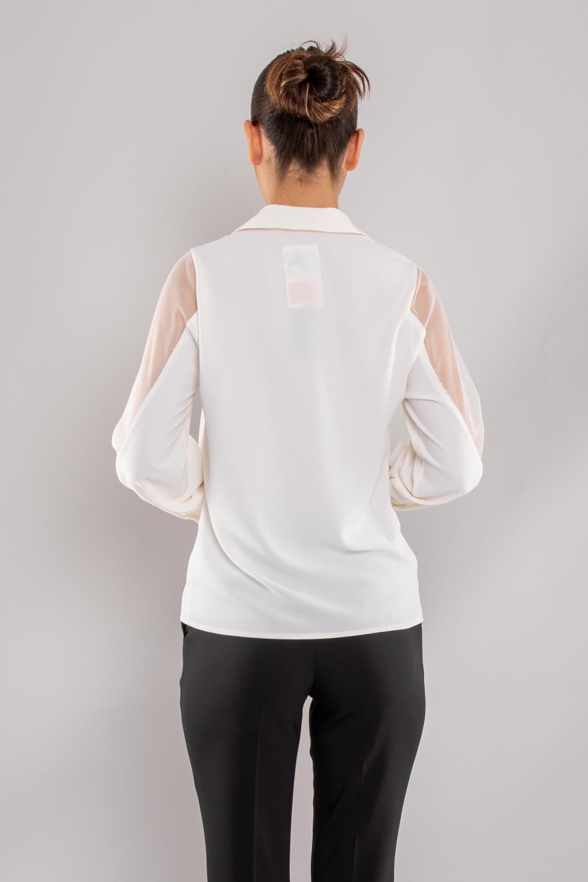 81839 Organze Tül Kol Krep Zincir Detay Gömlek