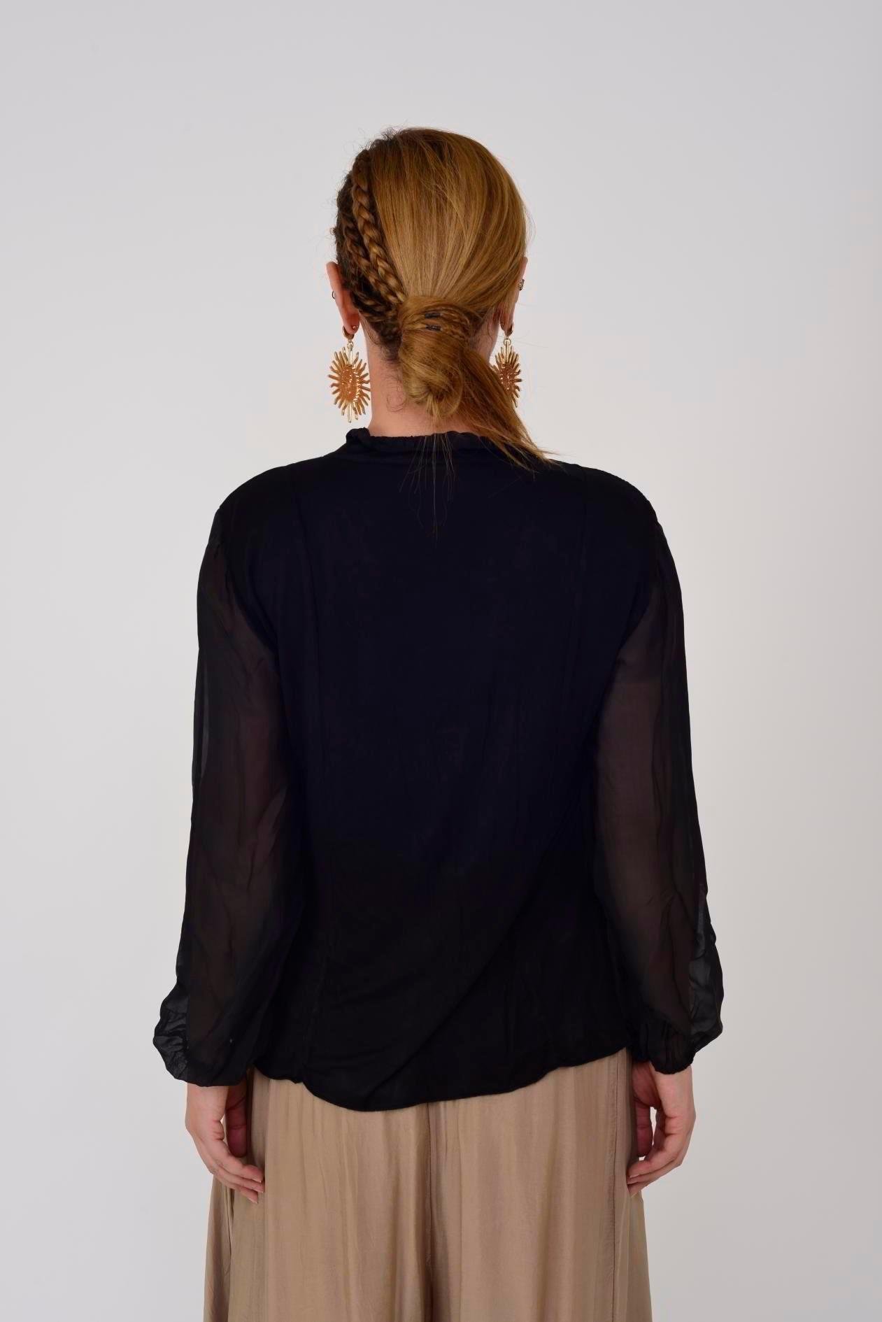 8603 Düğme Detay Fırfırlı İpek Bluz