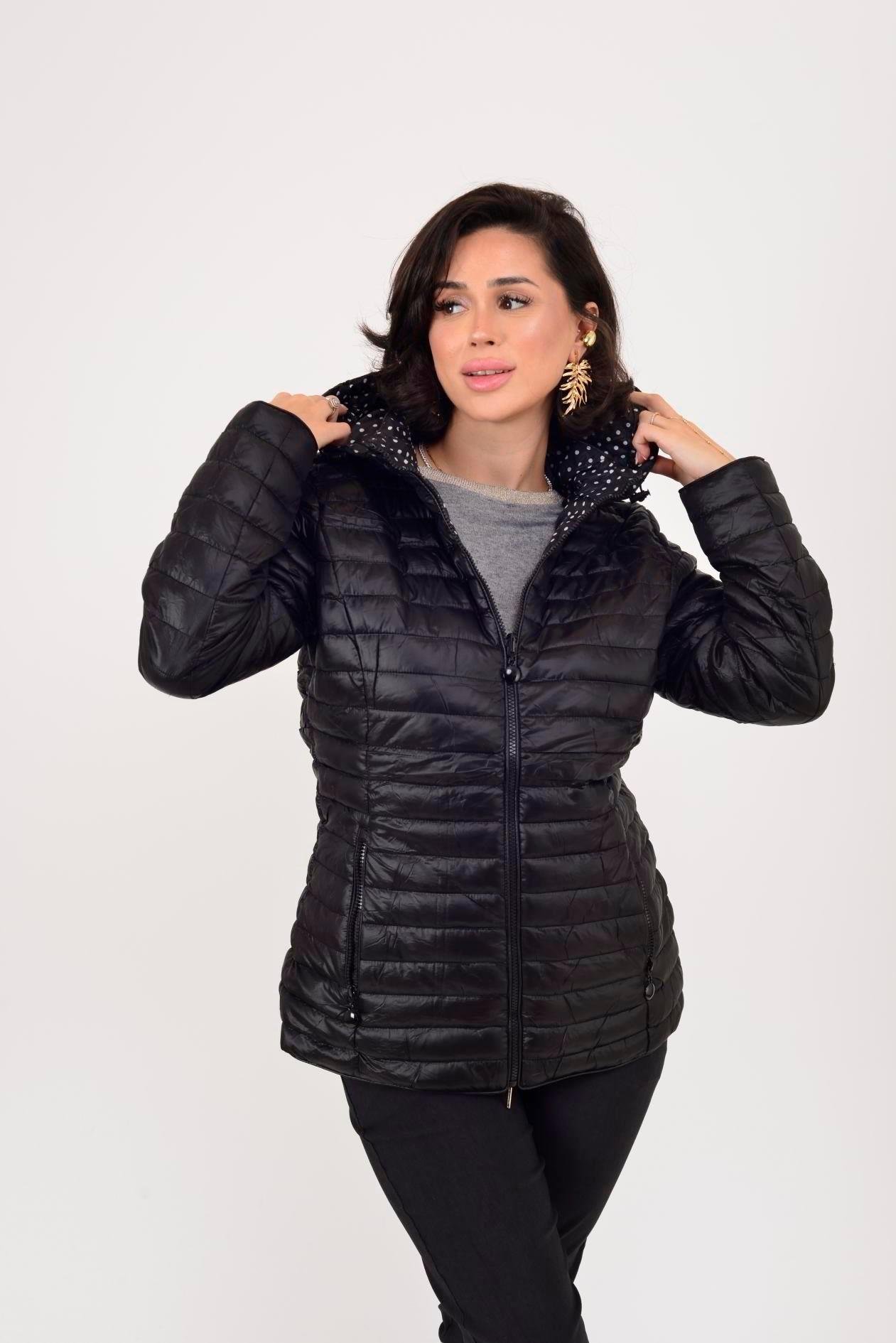 8966 İçi Puantiyeli Kapitone Kapüşonlu Mont