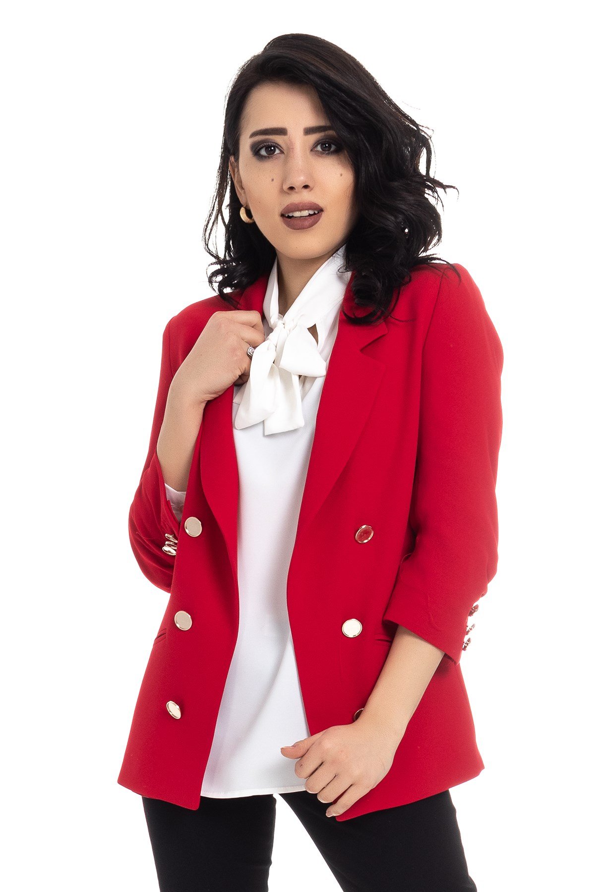 90113 ÖNÜ DÜĞMELİ KOLU BÜZGÜLÜ CEKET