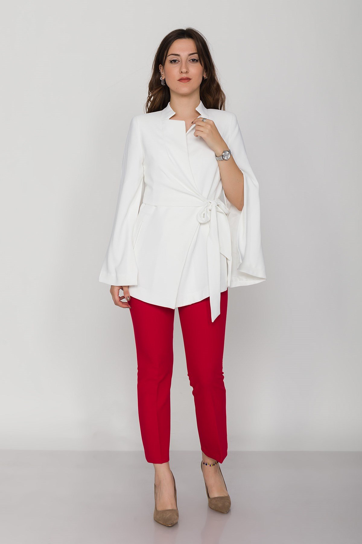 90177 Yandan Bağlamalı Hakim Yaka Yırtmaç Kol Ceket