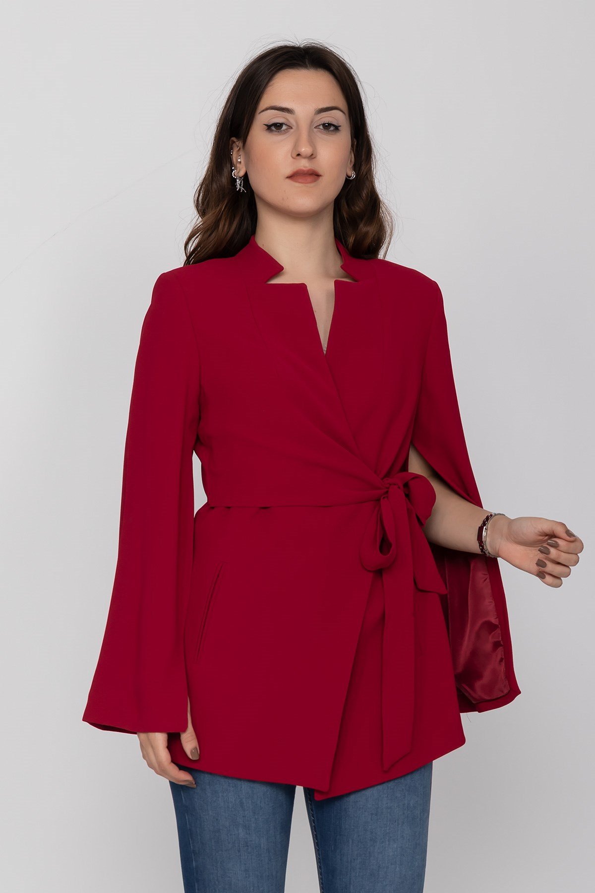 90177 Yandan Bağlamalı Hakim Yaka Yırtmaç Kol Ceket