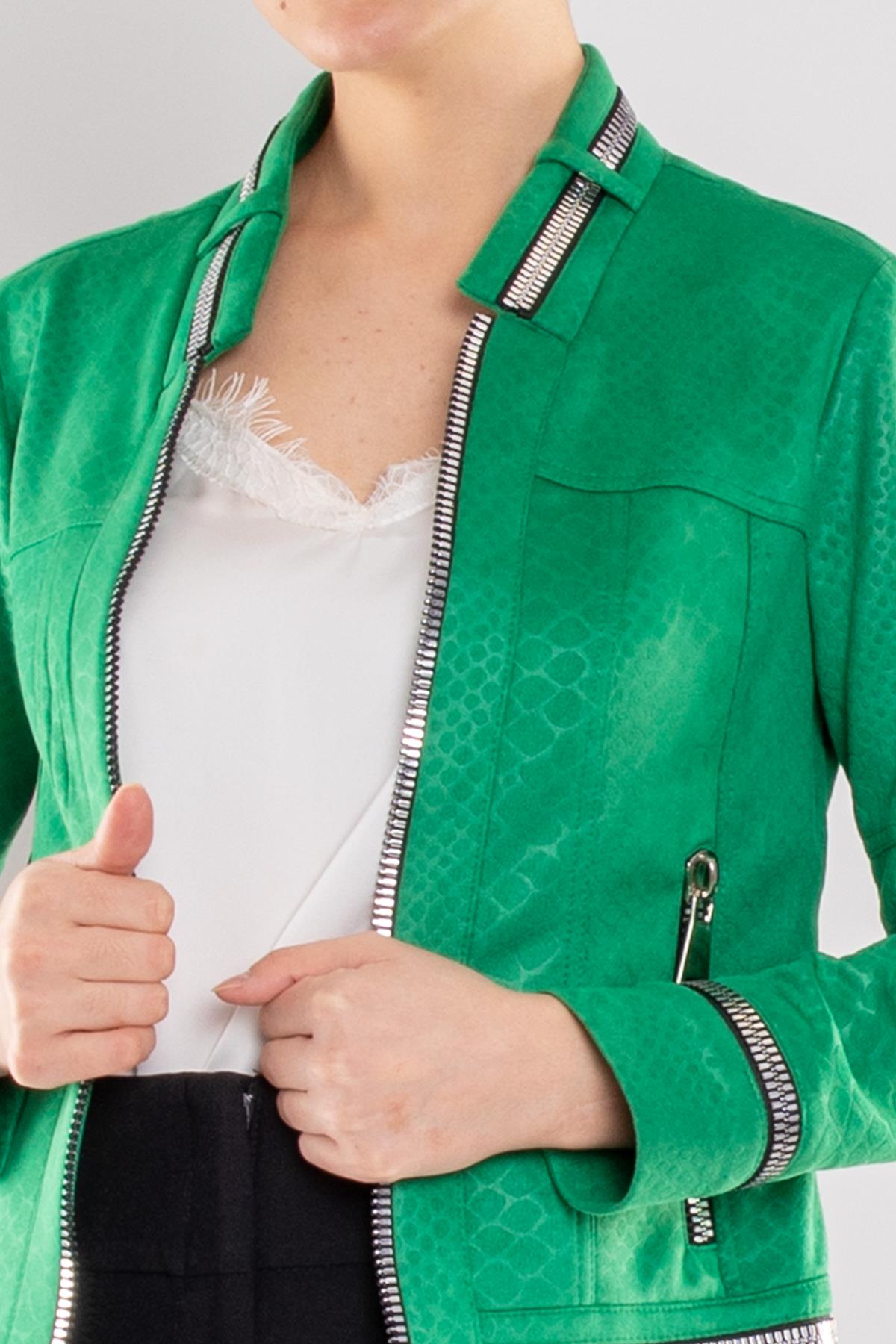 90456 Kendinden Desenli Fermuar Detay Nubuk Ceket