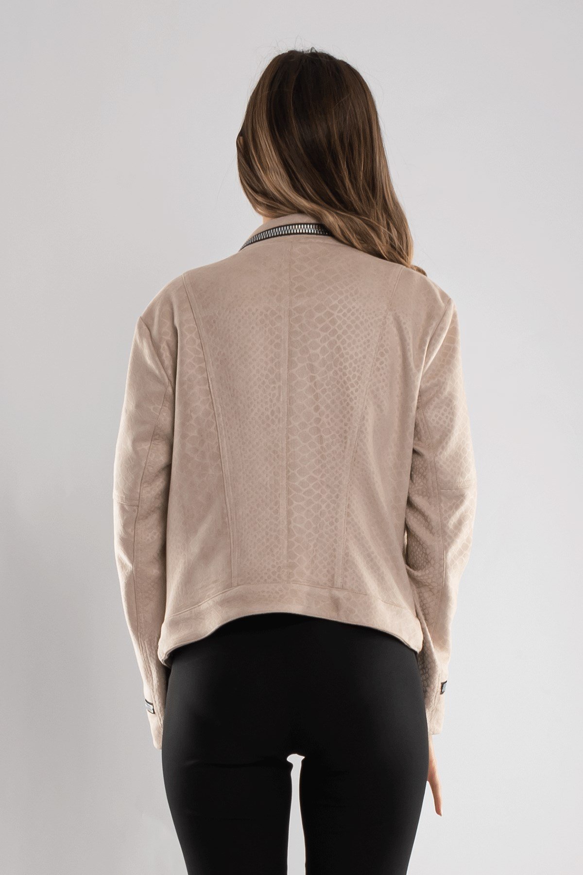 90456 Kendinden Desenli Fermuar Detay Nubuk Ceket