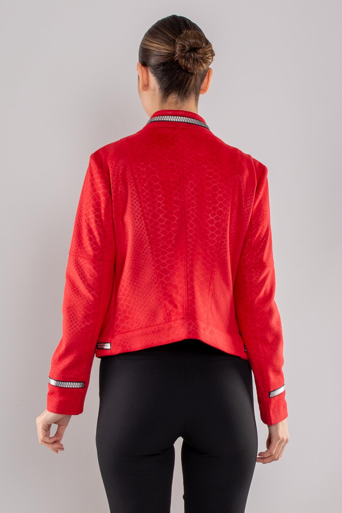 90456 Kendinden Desenli Fermuar Detay Nubuk Ceket