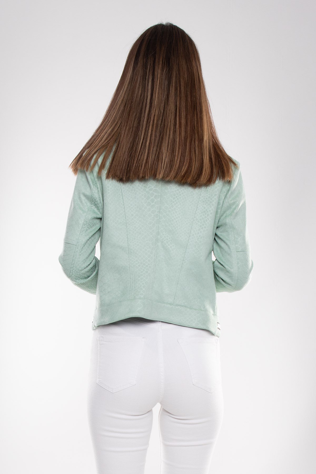 90456 Kendinden Desenli Fermuar Detay Nubuk Ceket