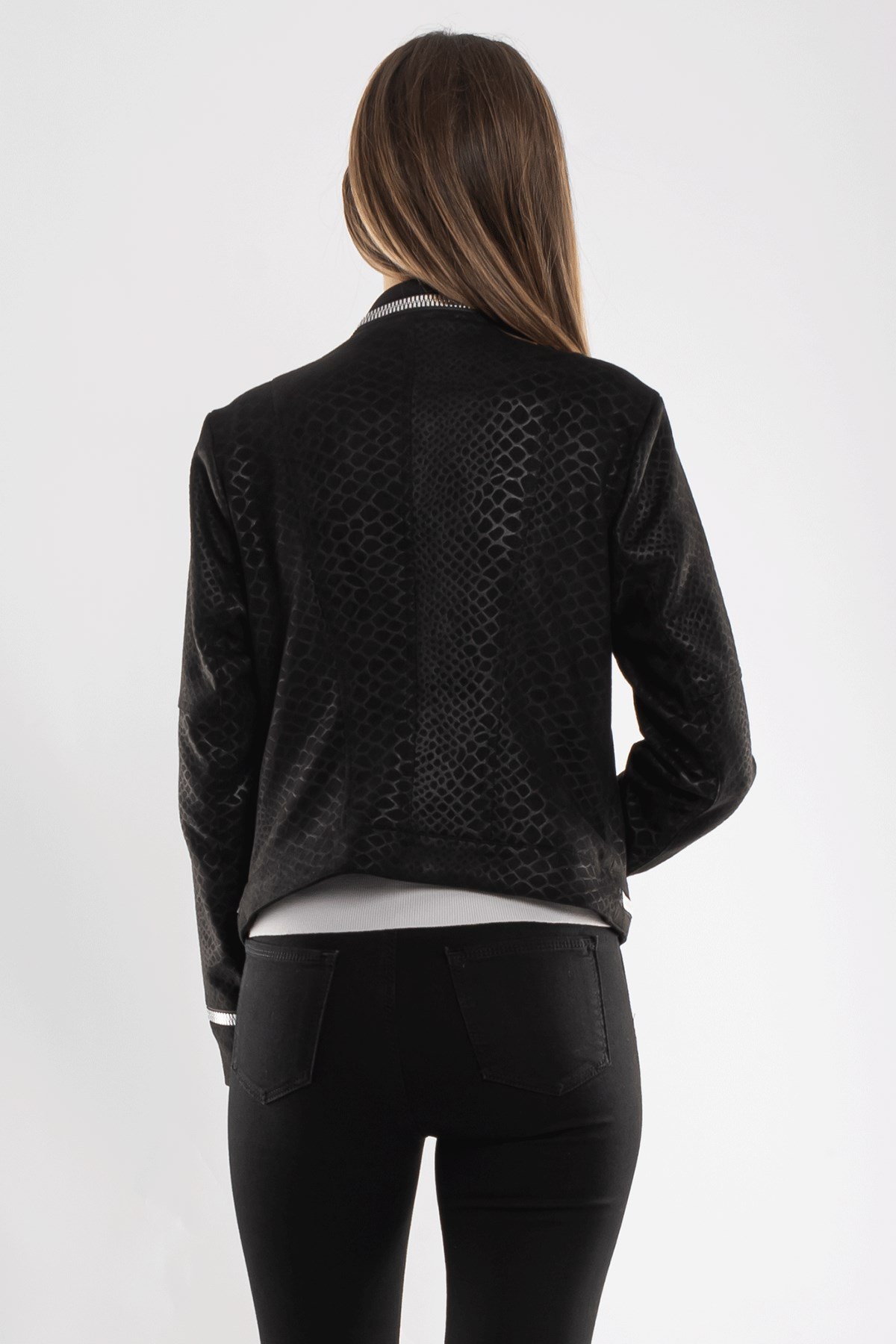 90456 Kendinden Desenli Fermuar Detay Nubuk Ceket