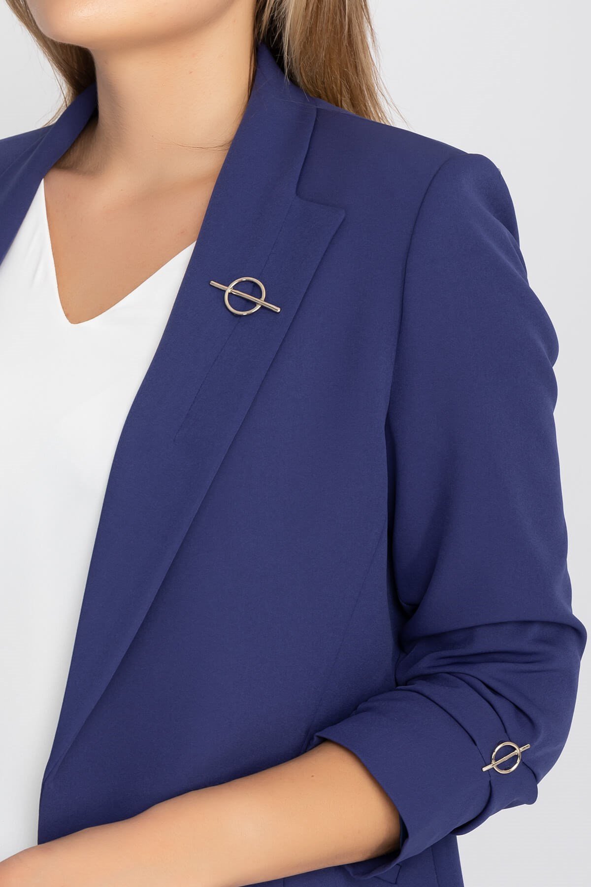 90503 Broşlu Büzgülü Ko Astarlarlı Blazer Ceket