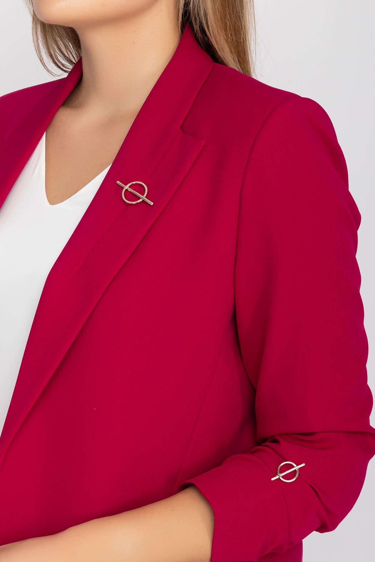 90503 Broşlu Büzgülü Ko Astarlarlı Blazer Ceket