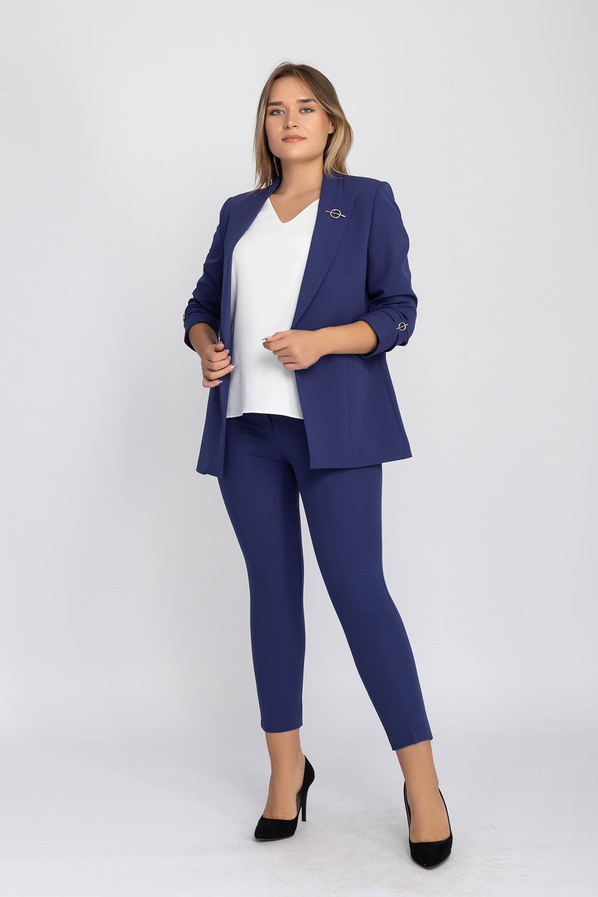 90503 Broşlu Büzgülü Ko Astarlarlı Blazer Ceket