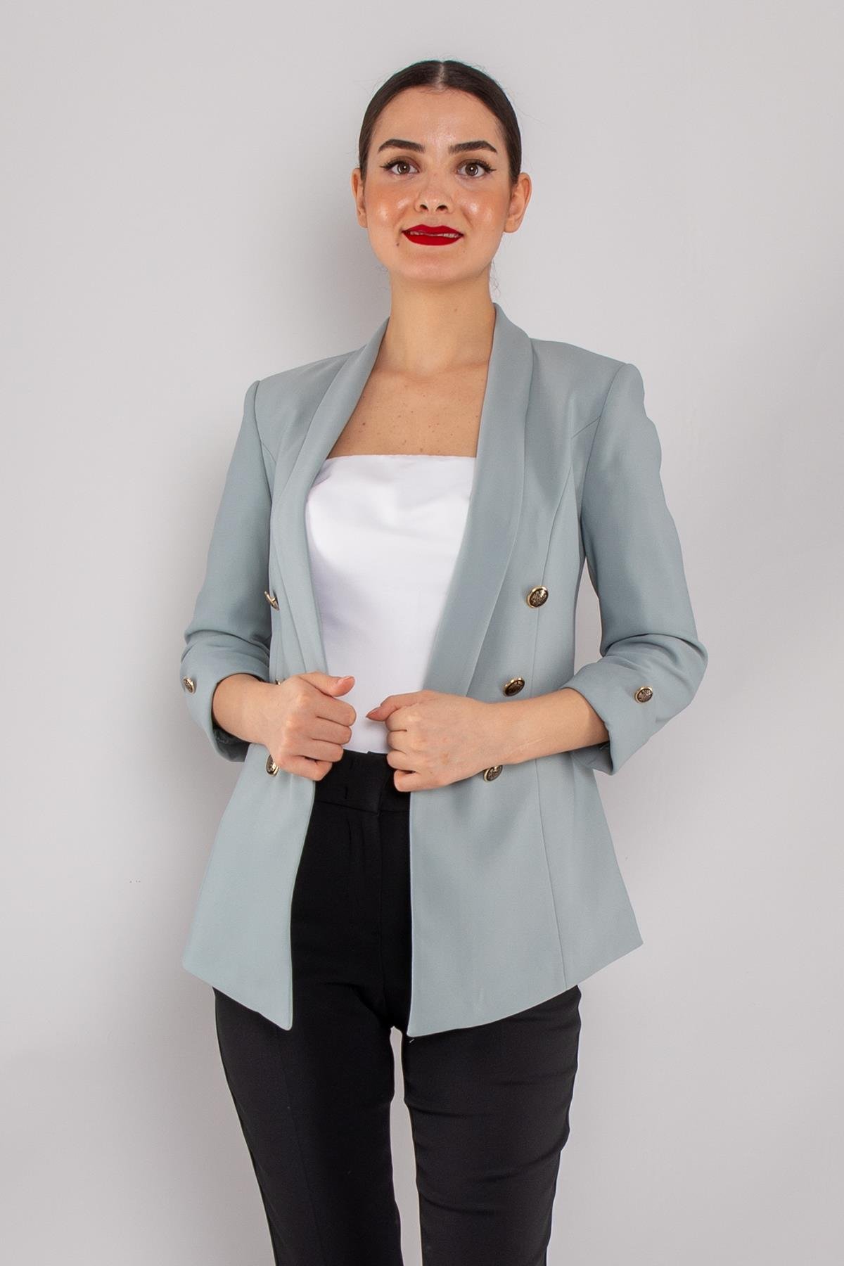 90599 6 Gold Düğme Detay Blazer Kadın Ceket