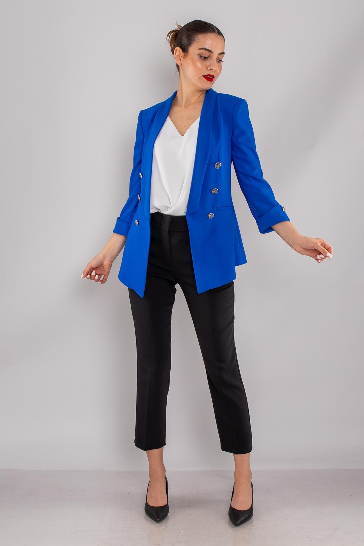 90599 6 Gold Düğme Detay Blazer Kadın Ceket