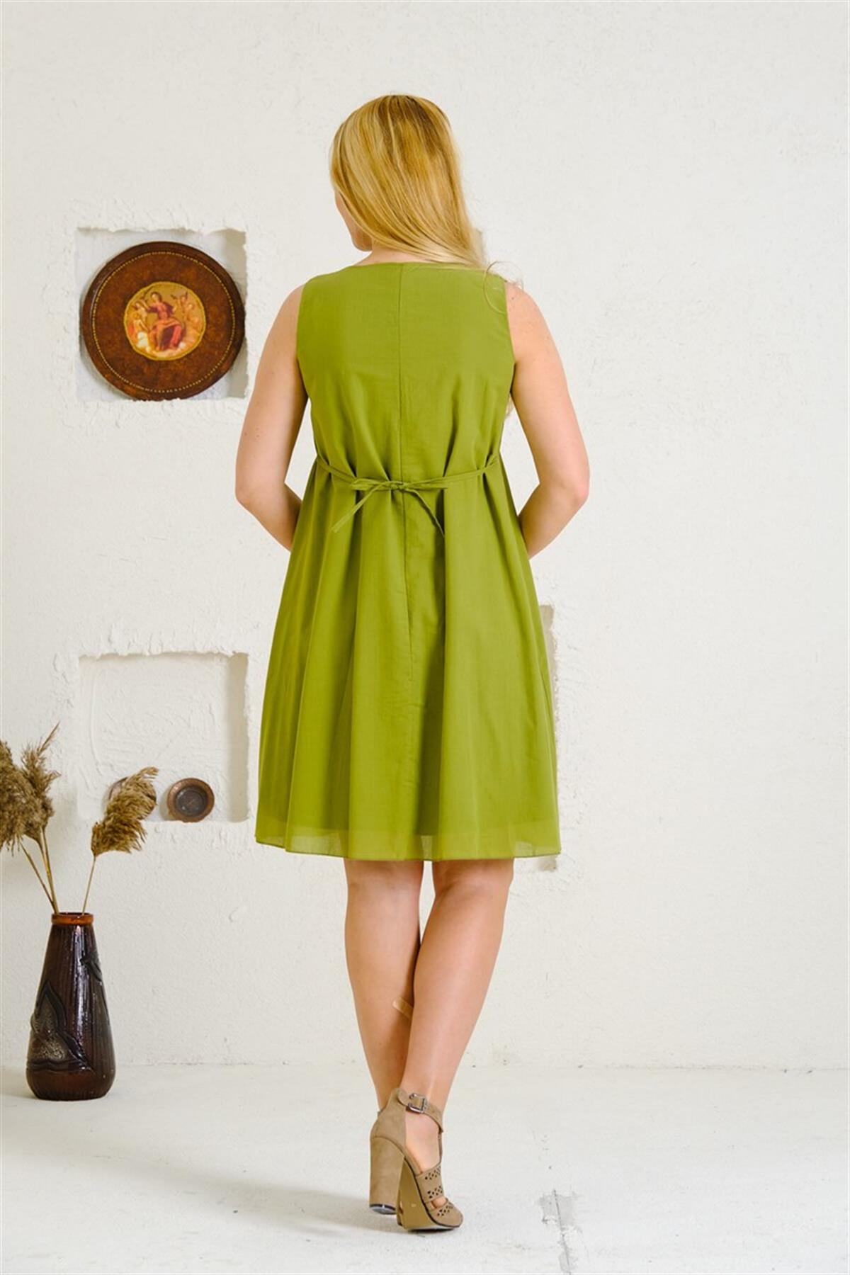 9060 Etnik Desen Kolsuz Pamuk Otantik Elbise