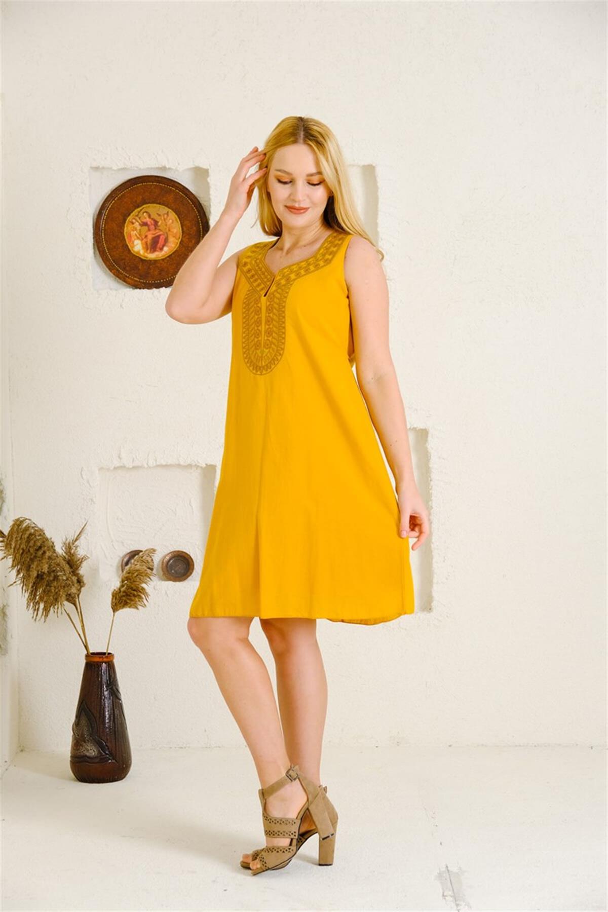 9060 Etnik Desen Kolsuz Pamuk Otantik Elbise