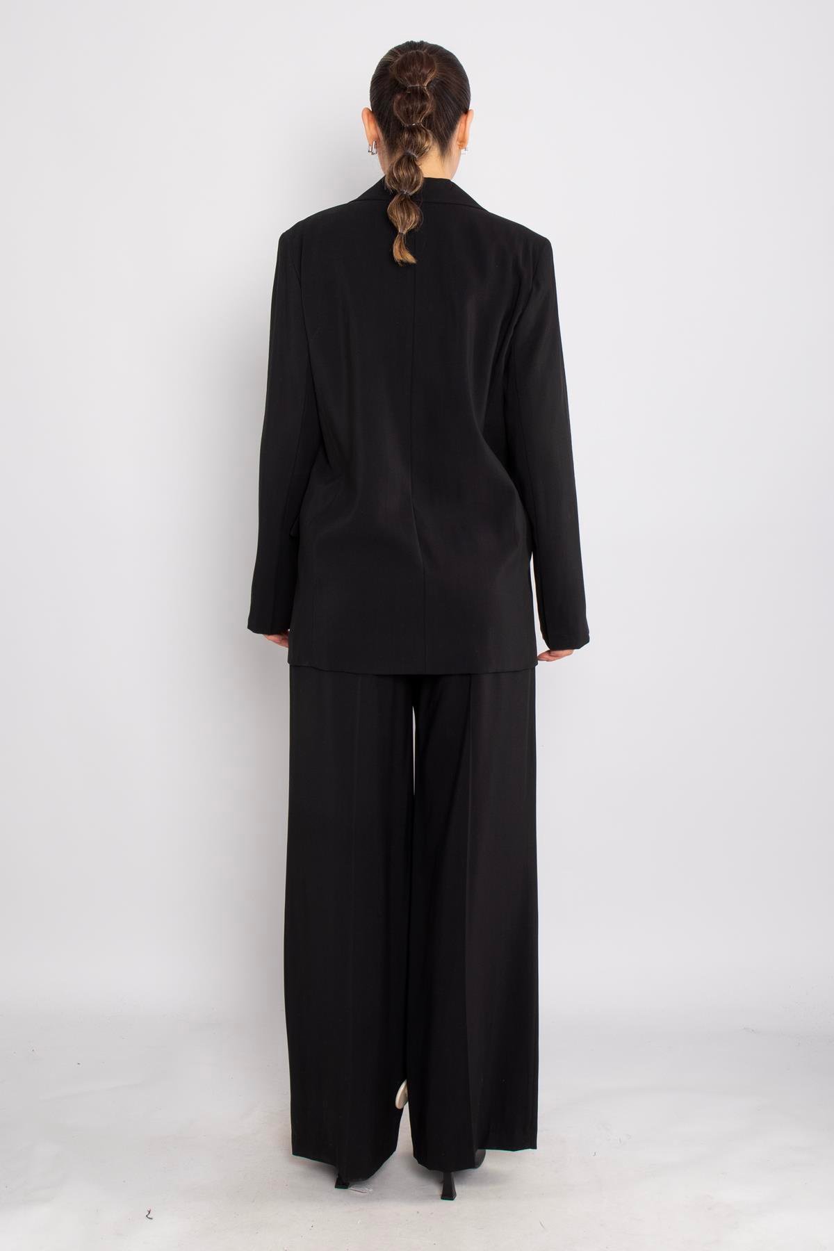 90729-70674 Cep Kapaklı Astarlı Ceket Palazzo Pantolon Takım