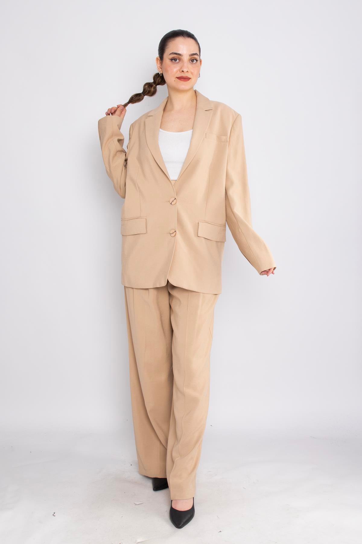 90729-70674 Cep Kapaklı Astarlı Ceket Palazzo Pantolon Takım