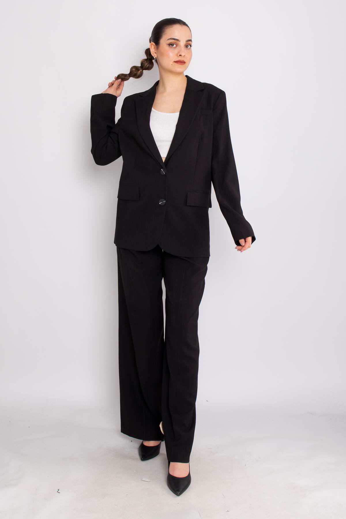 90729-70674 Cep Kapaklı Astarlı Ceket Palazzo Pantolon Takım