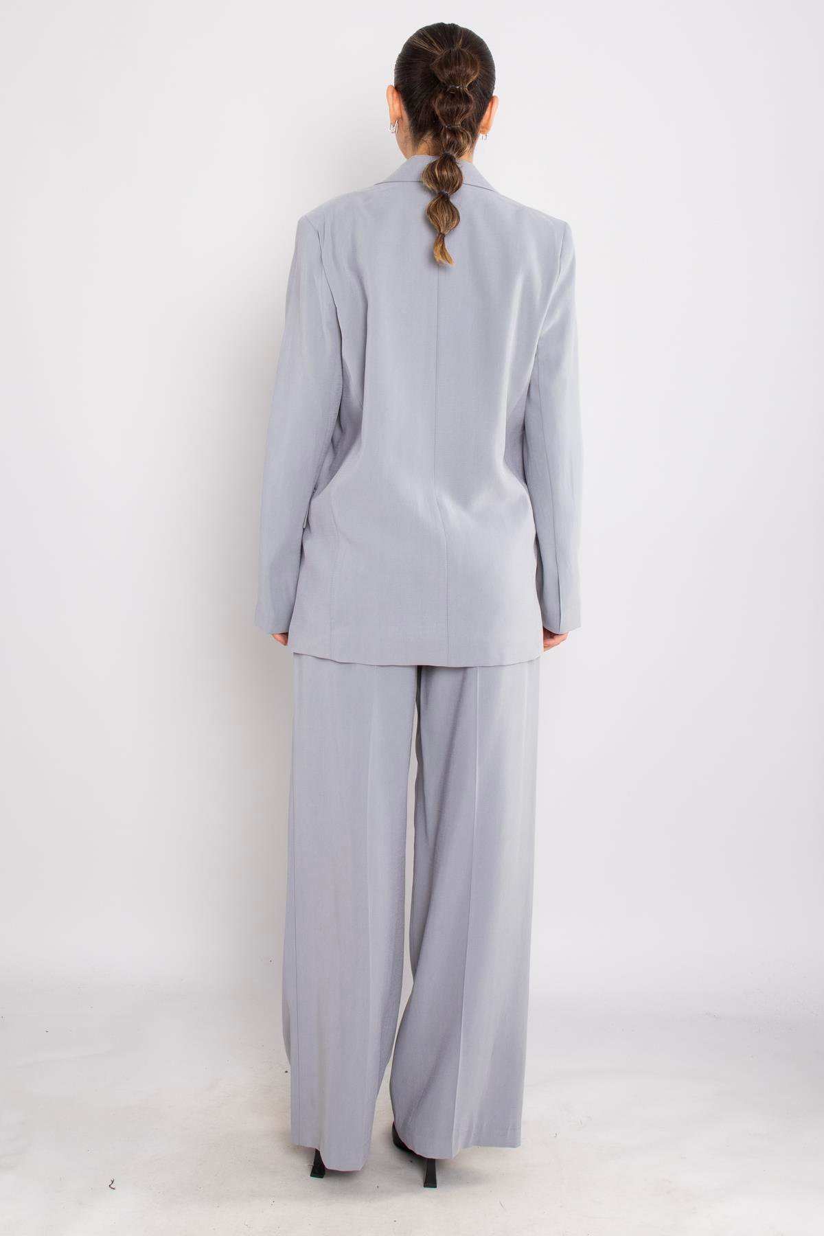 90729-70674 Cep Kapaklı Astarlı Ceket Palazzo Pantolon Takım