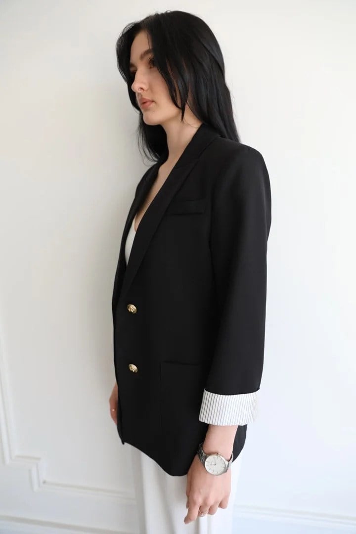90872 Kol Çizgi Detay Gold Düğmeli Blazer Ceket