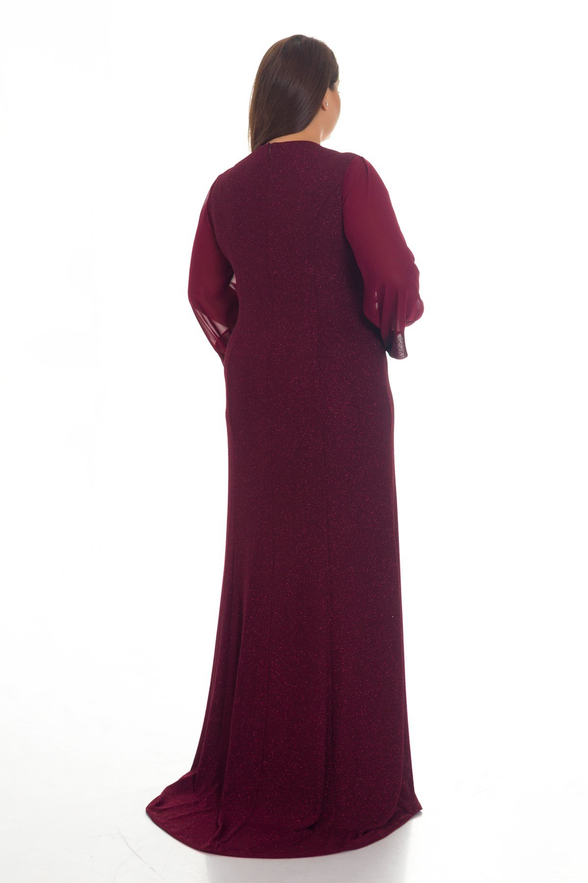 9125 BB Sim Kumaş Tül Kol Uzun Elbise