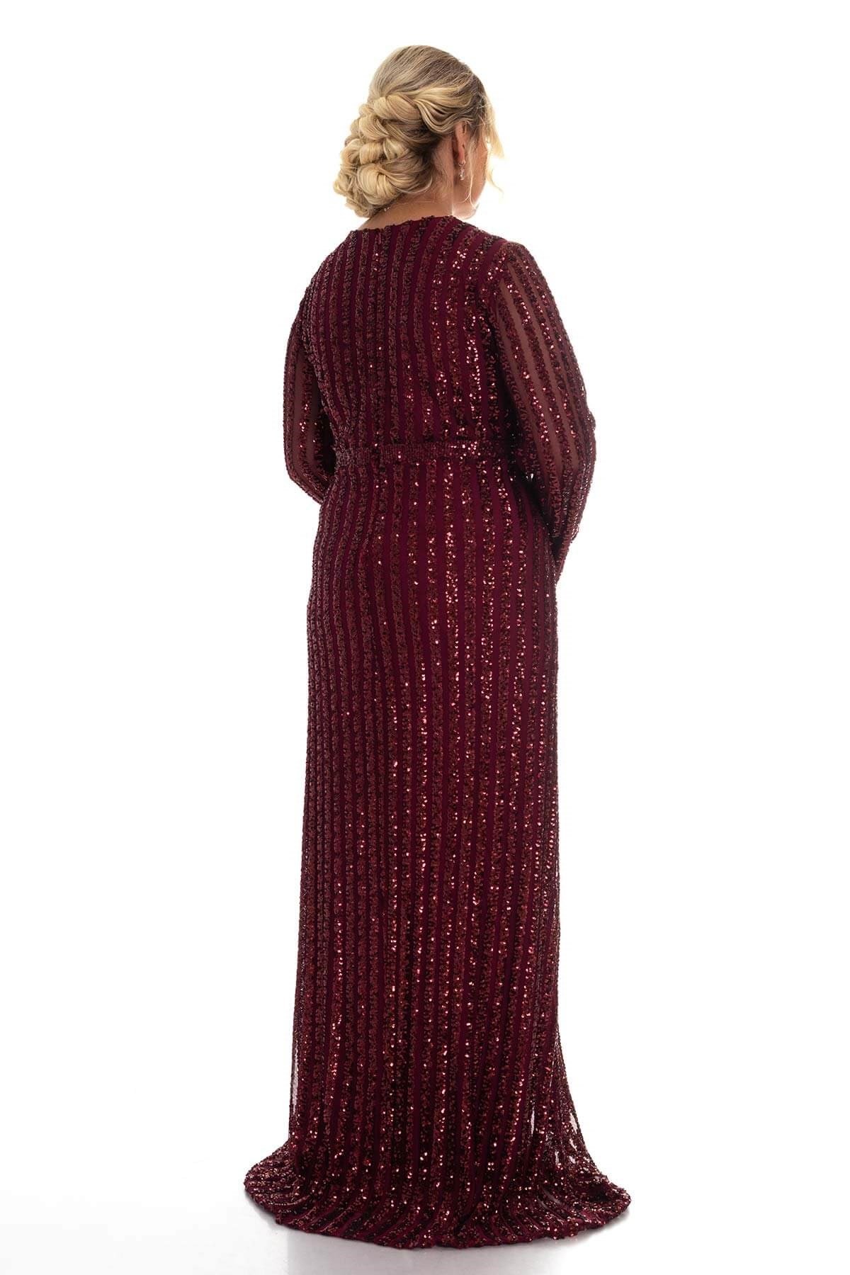 9138 BB Şerit Pulpayet Detay Uzun Elbise