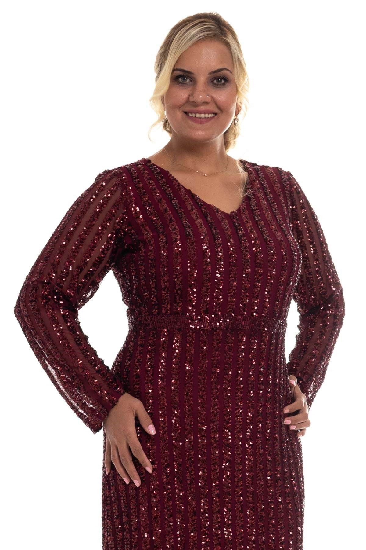 9138 BB Şerit Pulpayet Detay Uzun Elbise