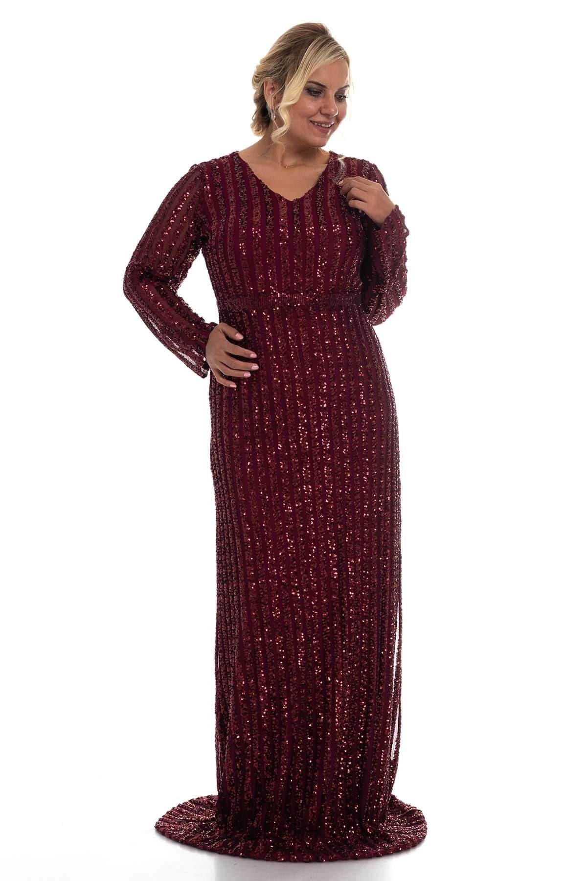 9138 BB Şerit Pulpayet Detay Uzun Elbise