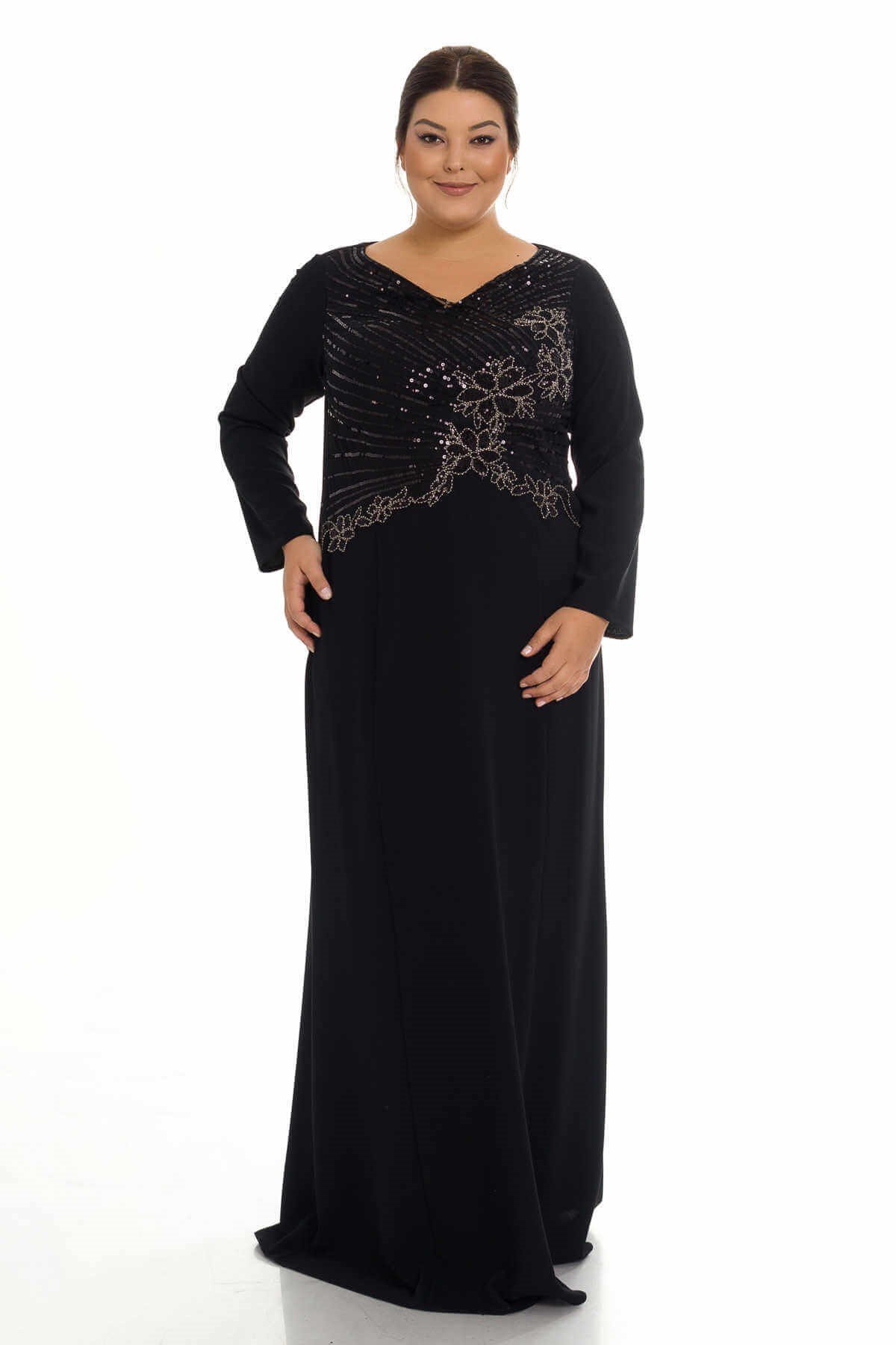 9144 BB ÖNÜ NAKIŞ VE PUL İŞL.KREP ABİYE ELBİSE