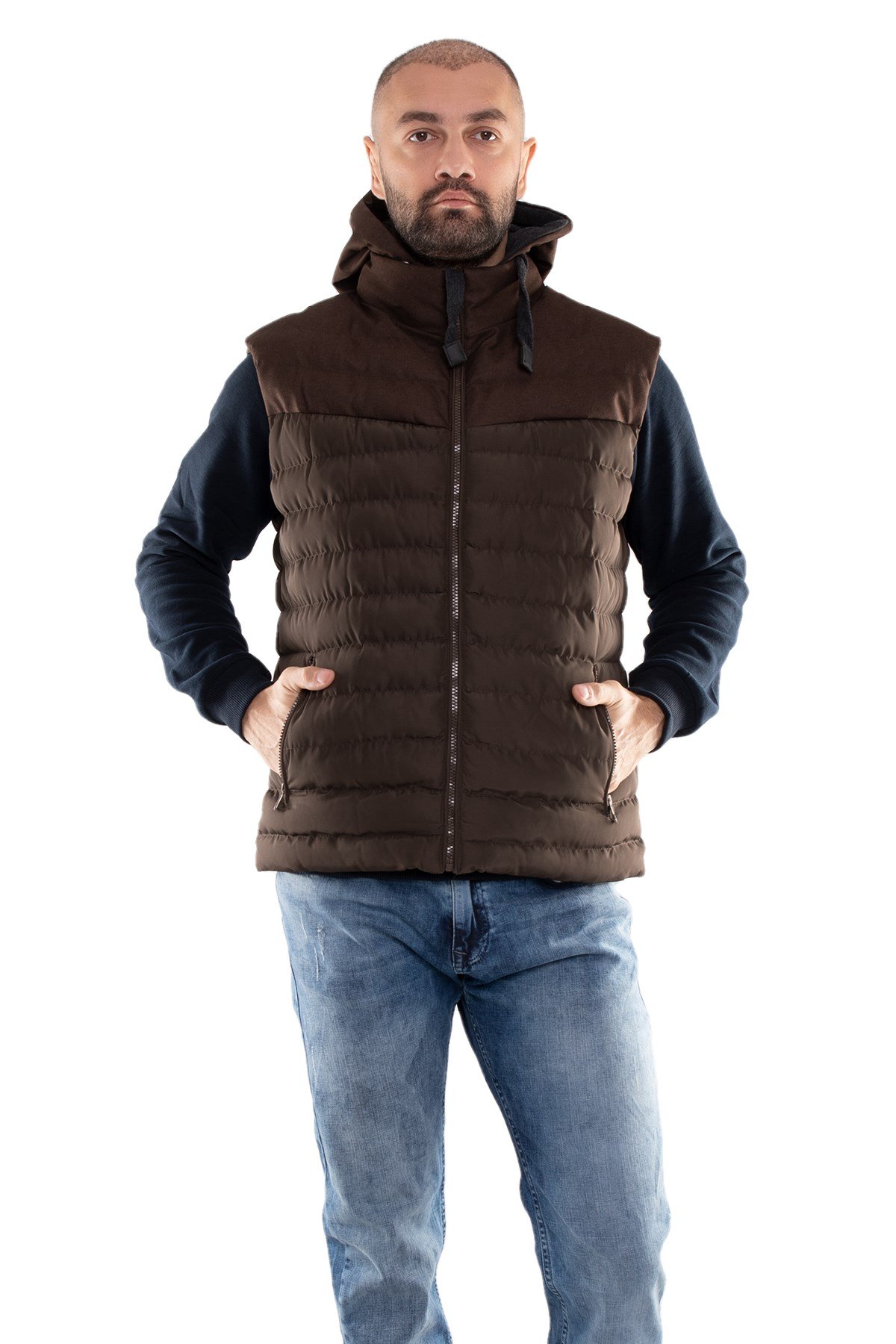 917-226 RegularFit Memory Kombinli Kapşonu Çıkma Erkek Şişme Yelek