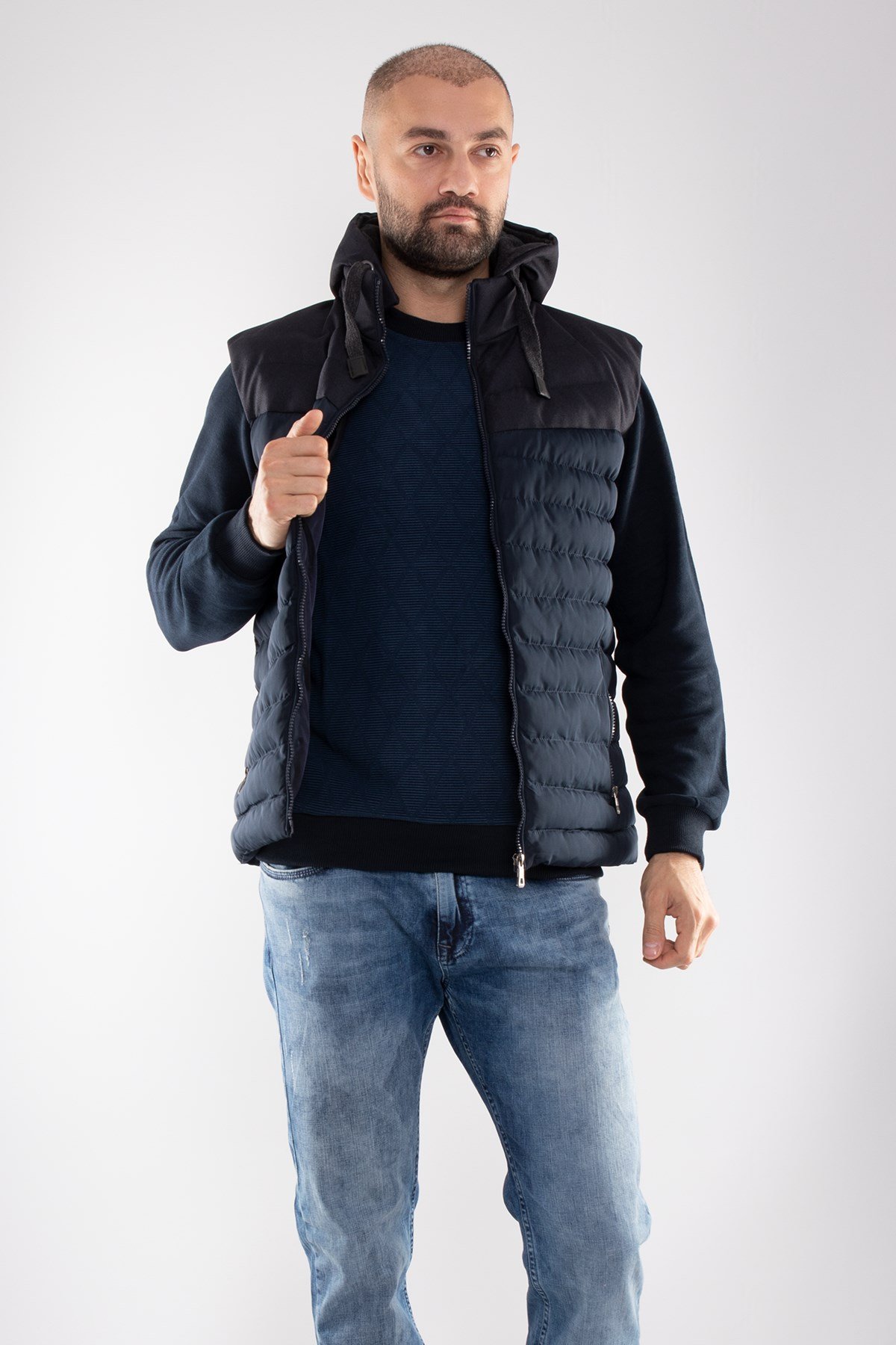 917-226 RegularFit Memory Kombinli Kapşonu Çıkma Erkek Şişme Yelek