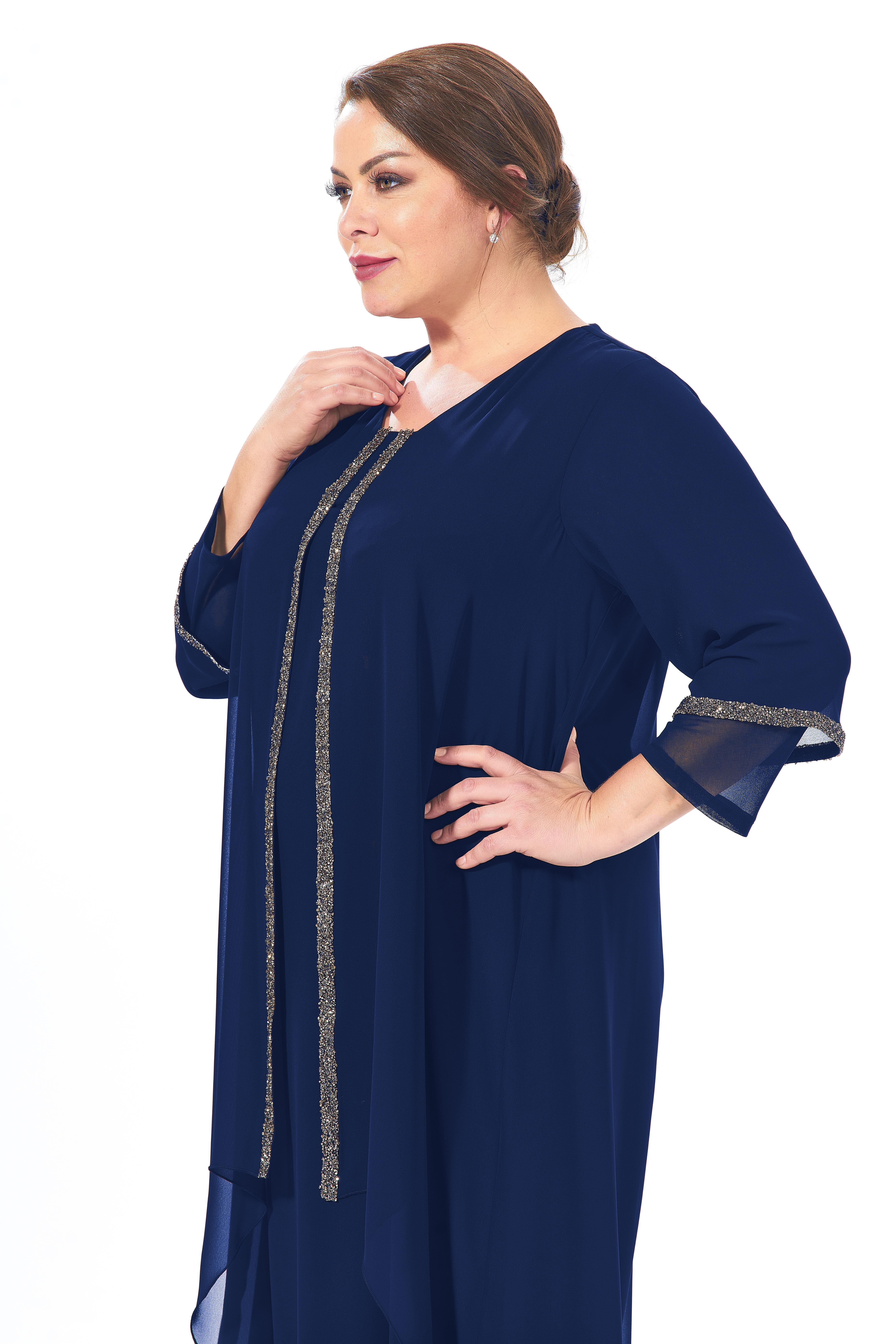 9175 Büyük Beden Şerit Taş Detay Önü Kapaklı Şifon Kısa Elbise