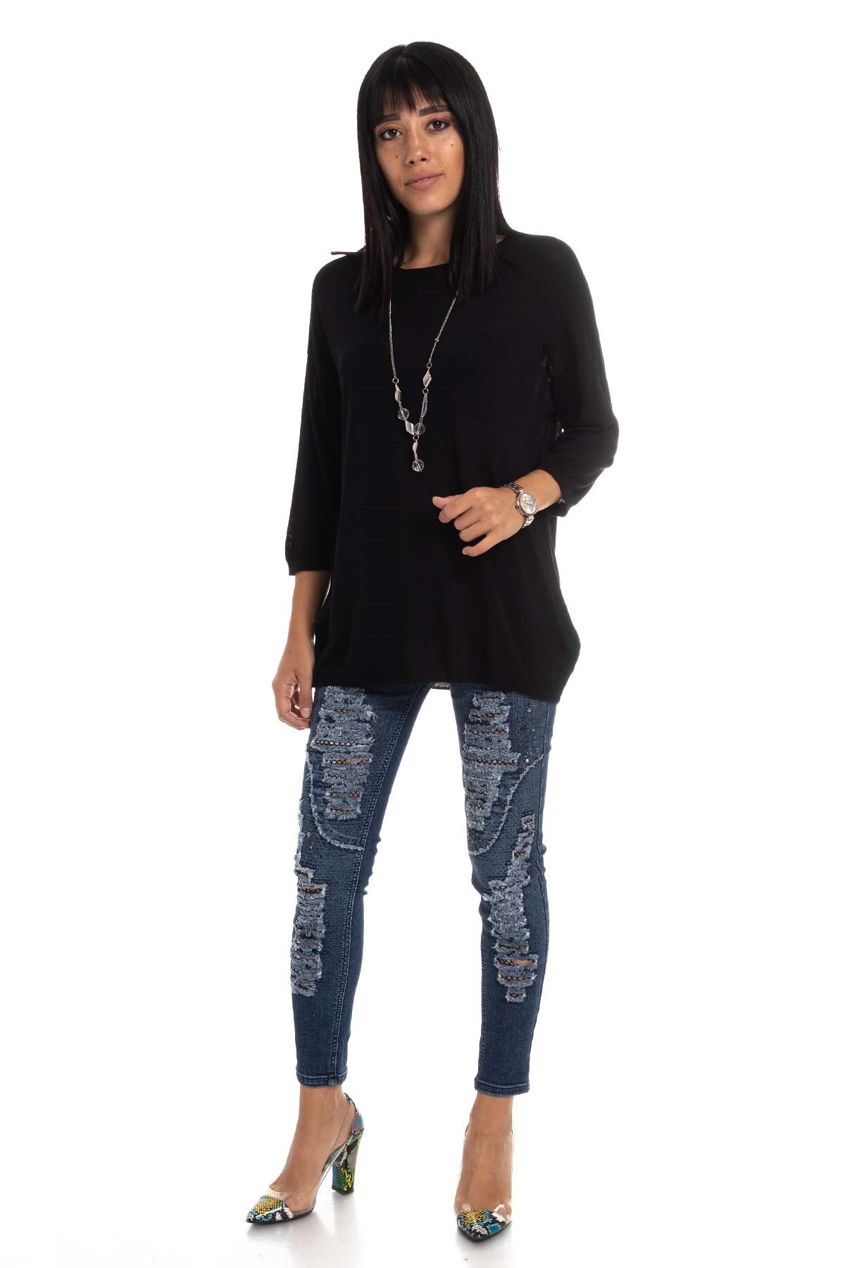 928 KB Bis.Yaka Truv.Kol İnce Triko Bluz