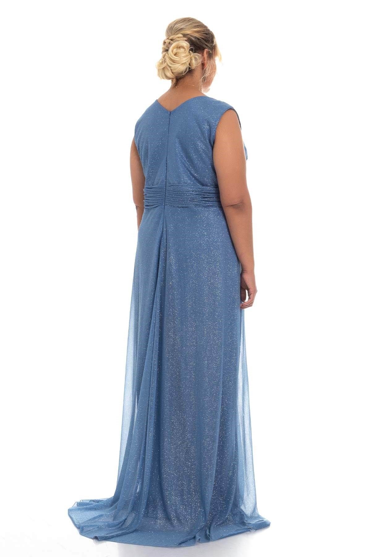 9304 BB Beli Drapeli Sim Kumaş Uzun Abiye Elbise