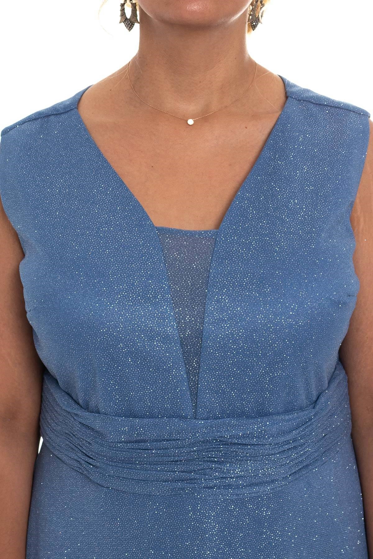 9304 BB Beli Drapeli Sim Kumaş Uzun Abiye Elbise