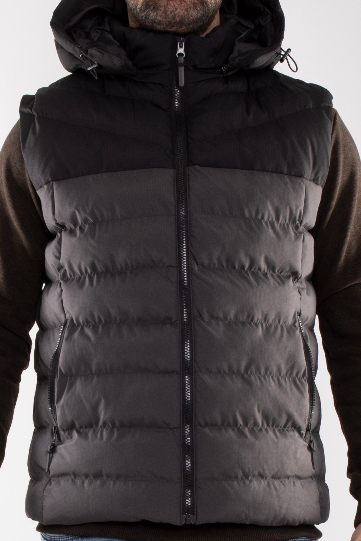 948-304 Slimfit İki Renkli Kapşonlu Erkek Şişme Yelek