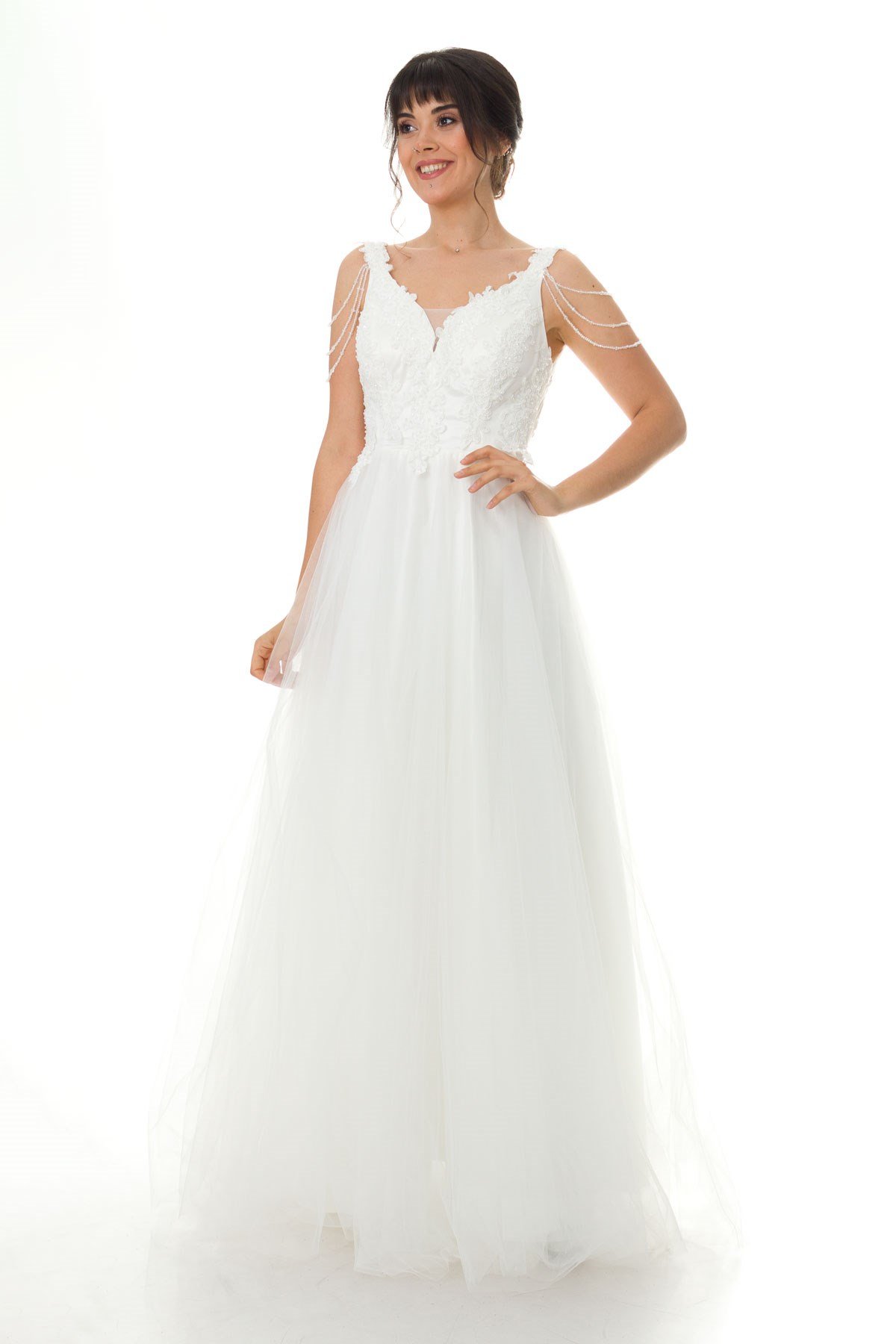 952 KB BONCUK NAKIŞ İŞLİ.ETEĞİ TÜL ELBİSE