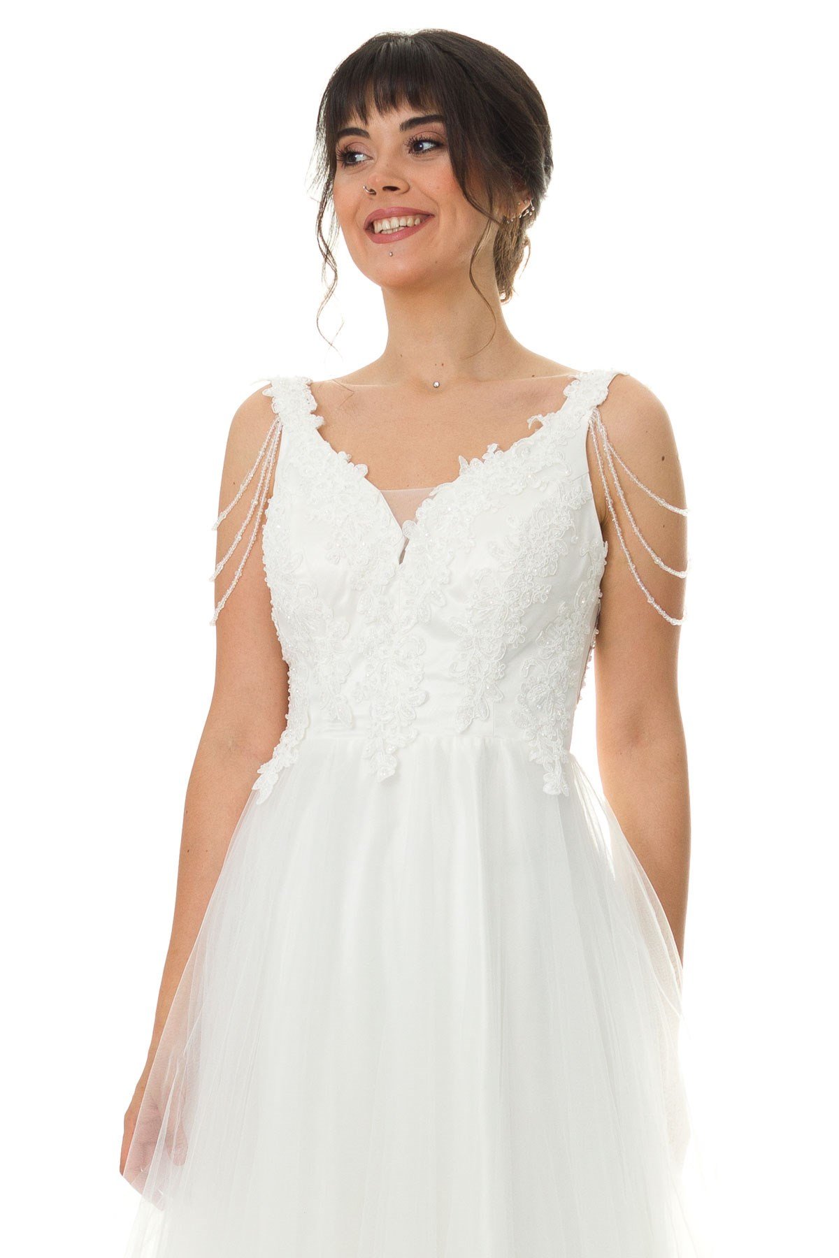 952 KB BONCUK NAKIŞ İŞLİ.ETEĞİ TÜL ELBİSE