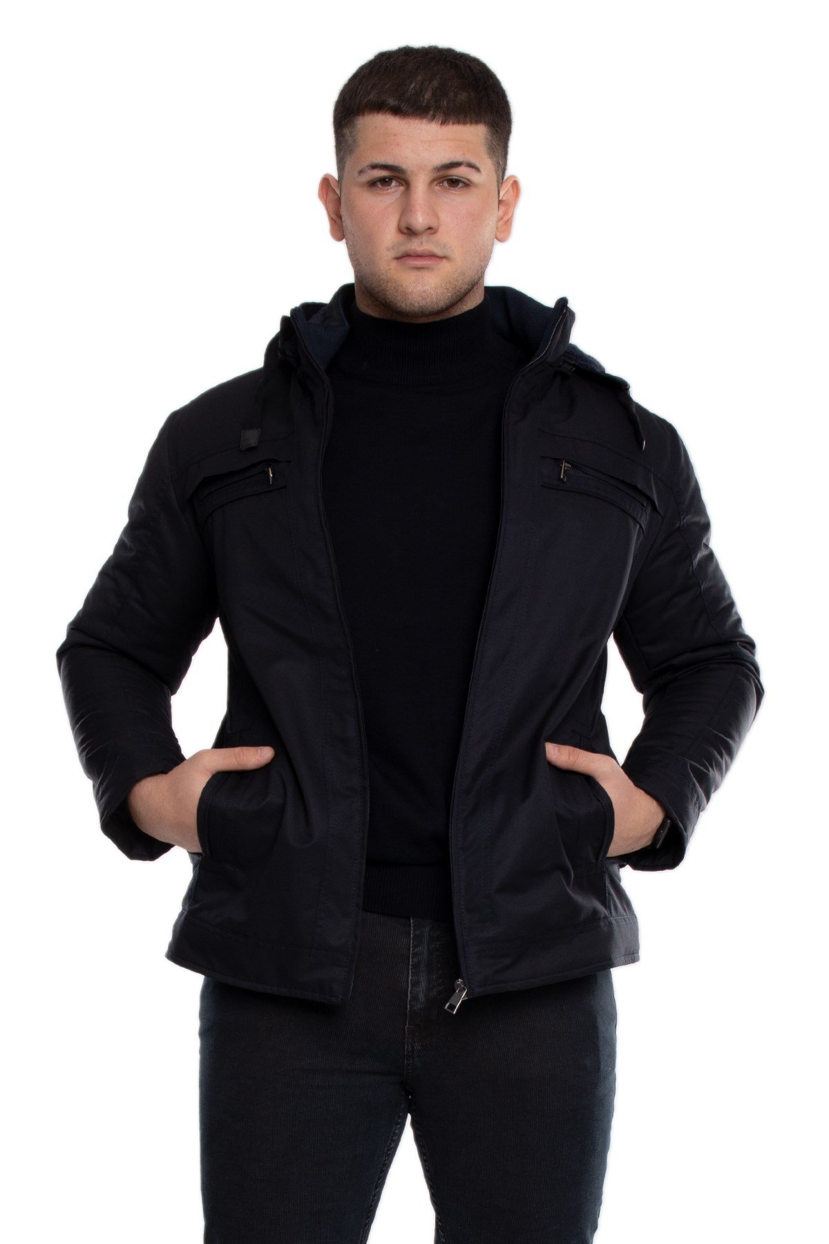 95327-283 İçi Kürklü Kapşonlu Dalgıç Kumaş Erkek Kaban