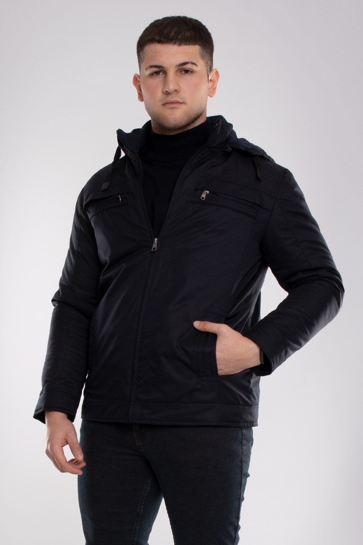 95327-283 İçi Kürklü Kapşonlu Dalgıç Kumaş Erkek Kaban