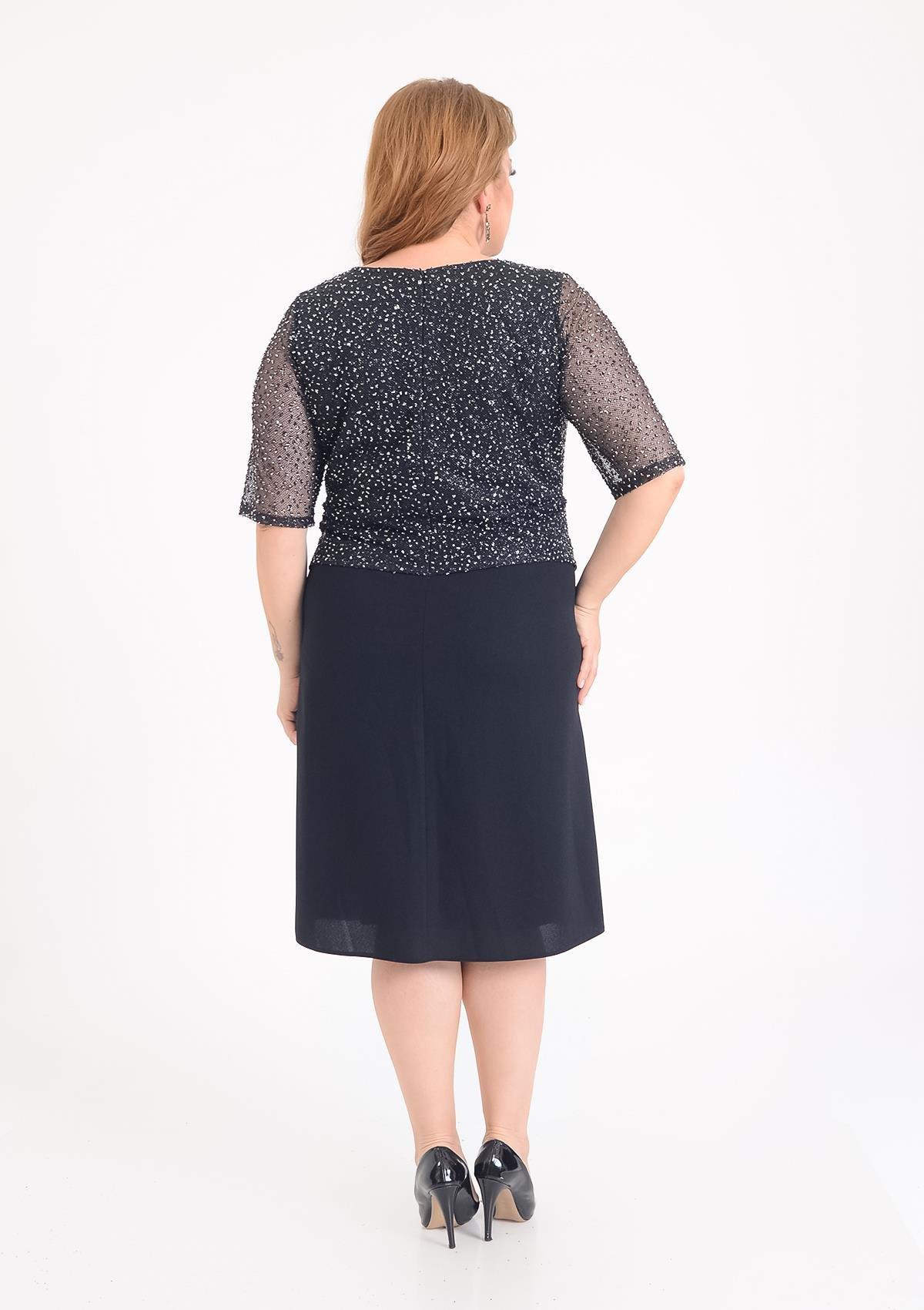 9689 Büyük Beden Vyaka Simli Bluz Detay Kısa Krep Elbise