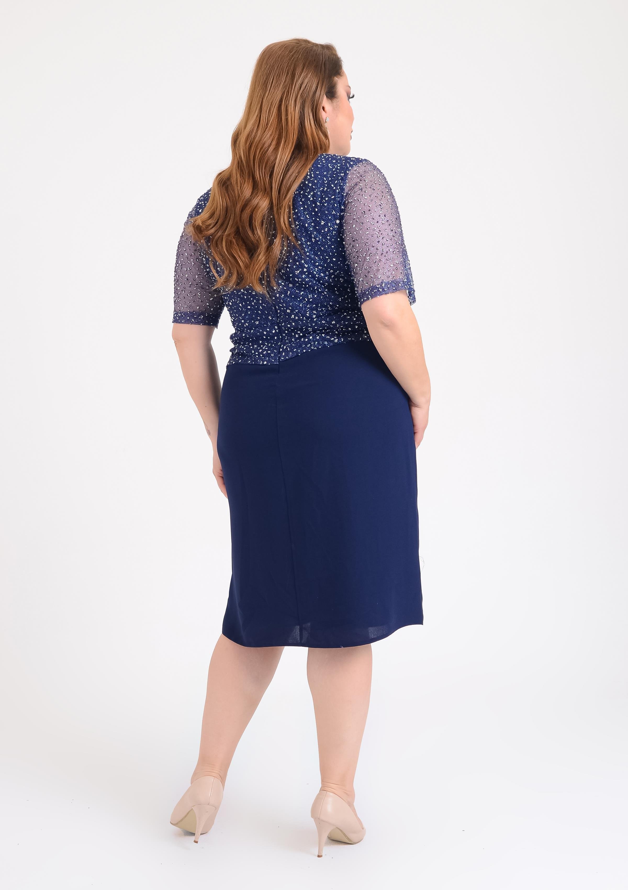 9689 Büyük Beden Vyaka Simli Bluz Detay Kısa Krep Elbise