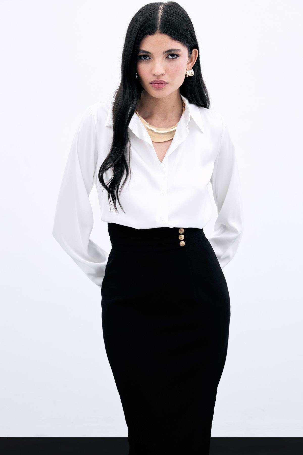 987-2053 Düz Saten Gömlek