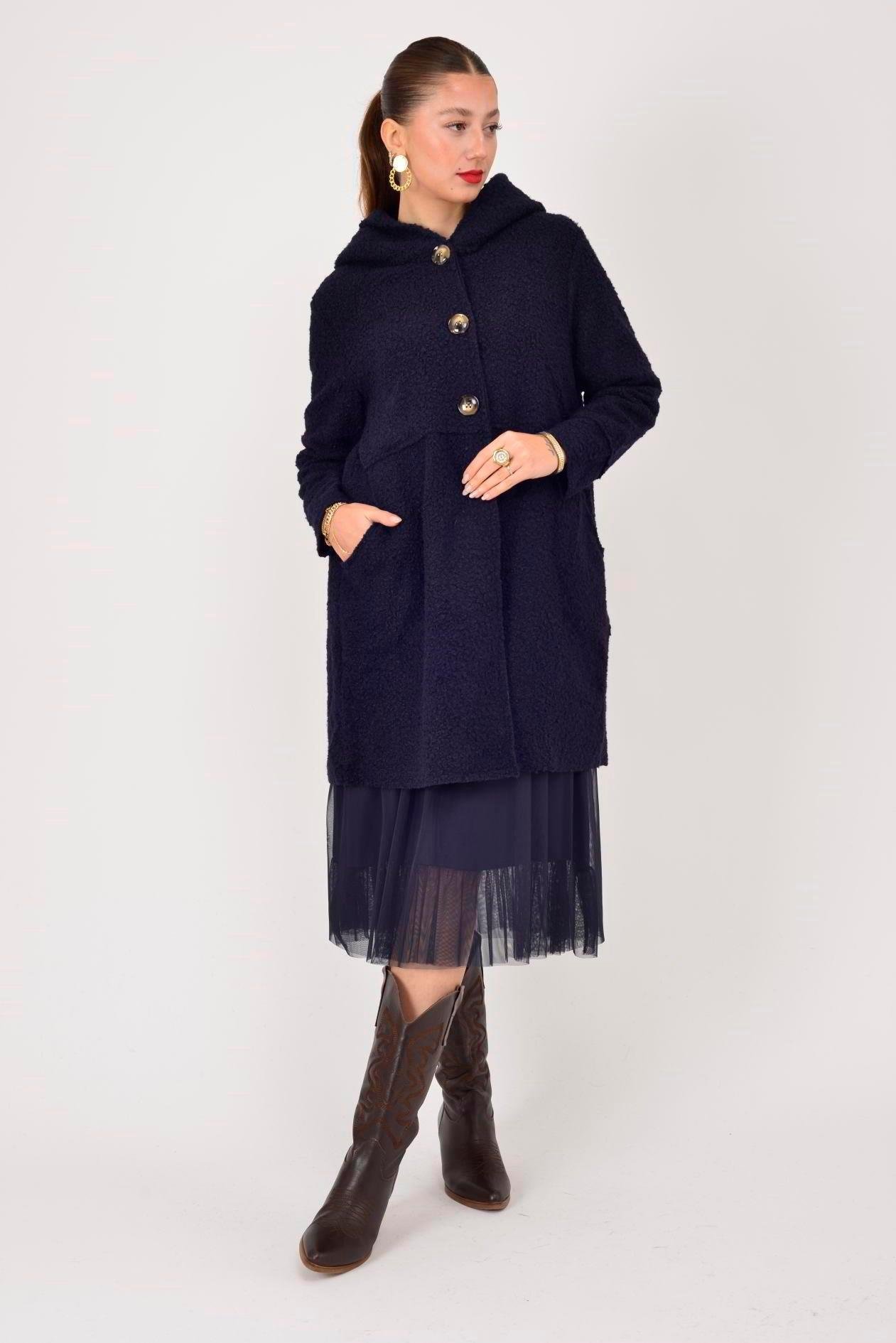 99116 Düğmeli Cepli Buklet Keçe Kaban